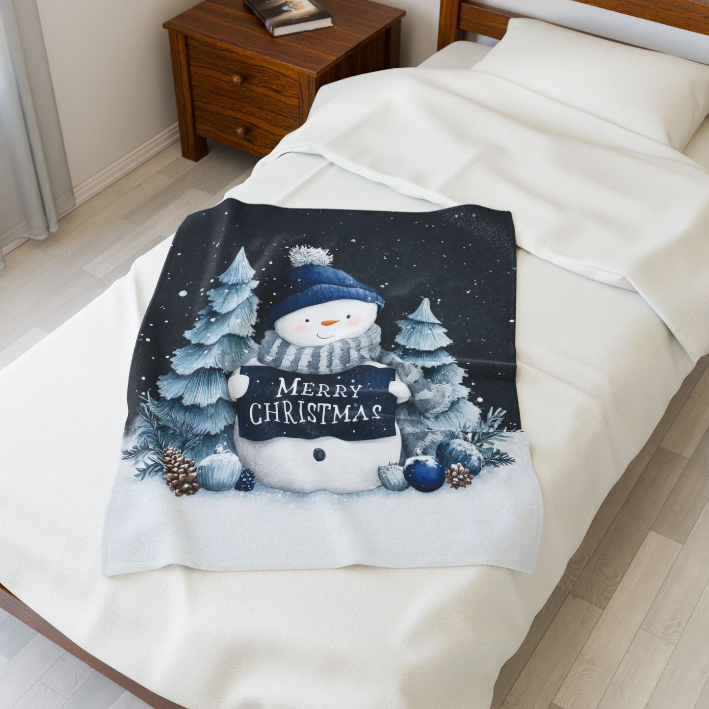 Snowman Merry Christmas Velveteen Plush Blanket 3 Sizes