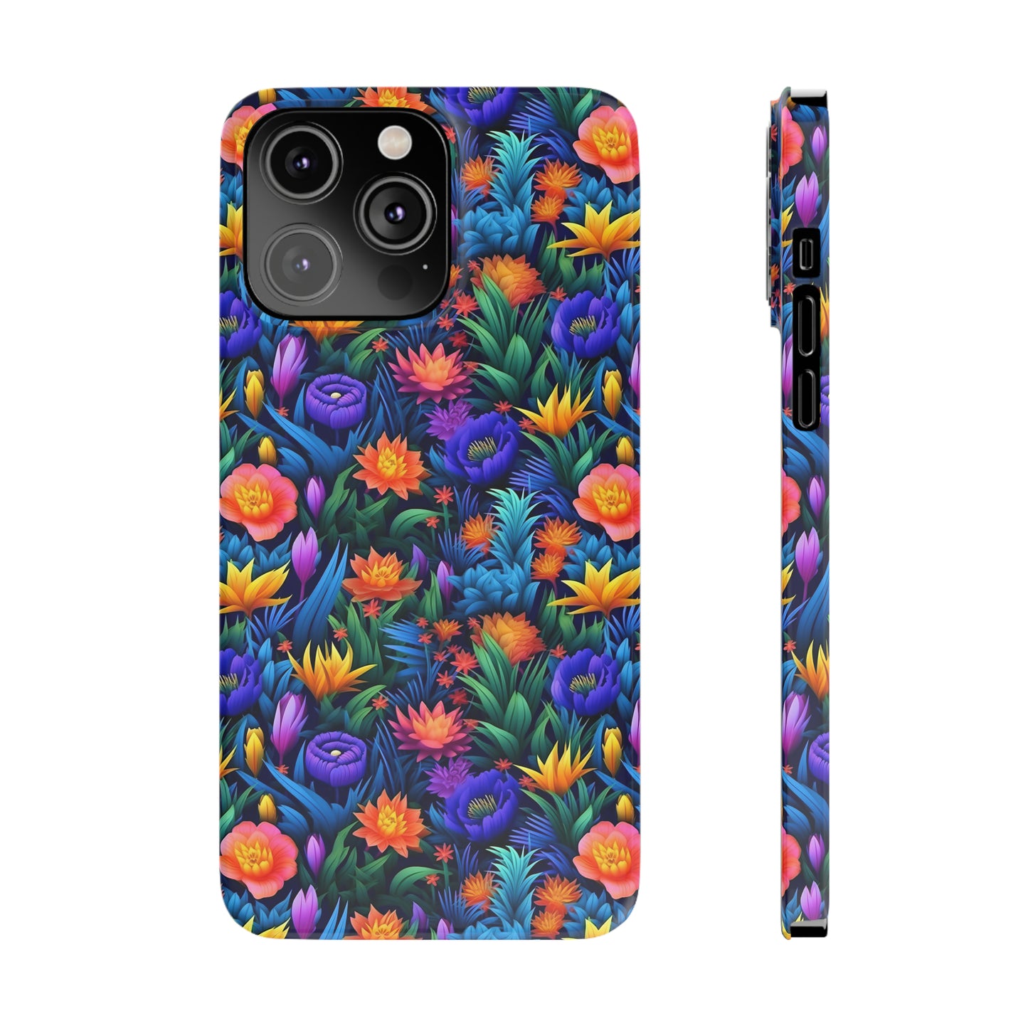 3D Tropical Bright Flowers Iphone 15-12 Slim Phone Case