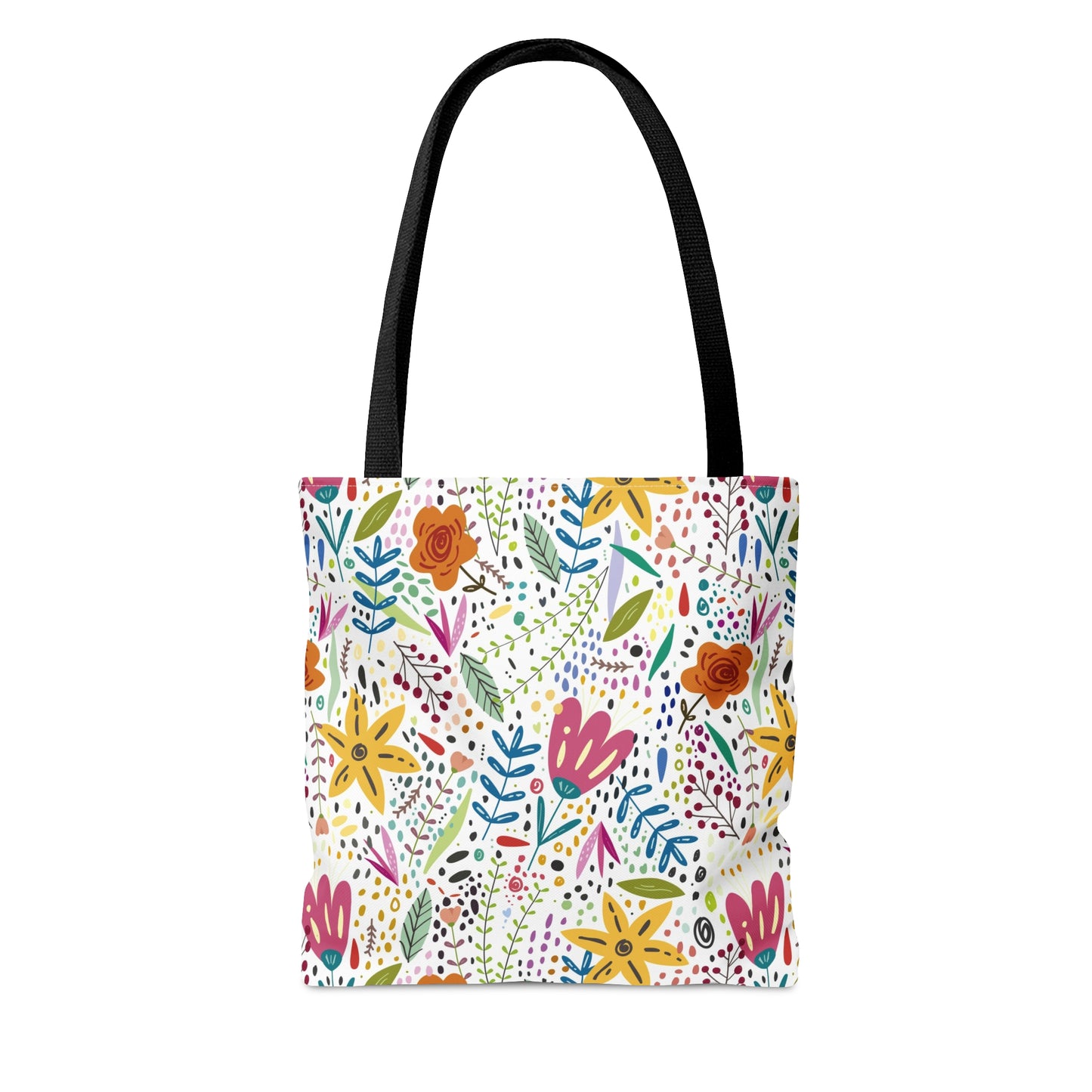 Springtime Splendor: Hand-Drawn Flowers Bursting with Vibrant Colors Design - Canvas Tote 3 Sizes