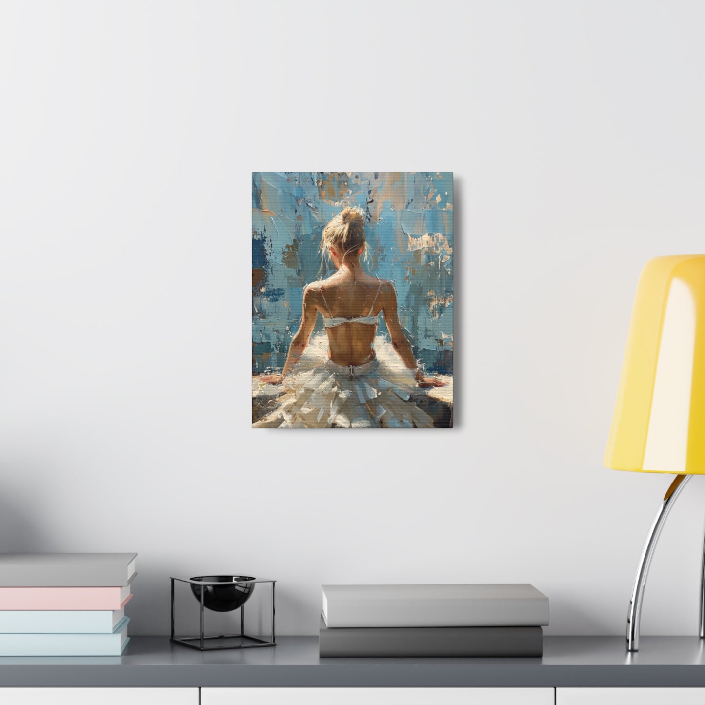 Sunlit Serenity Ballerina in White Dress, Bathed in Sunlight and Blue Skies with Back Turned Print on Canvas Gallery - 13 Sizes