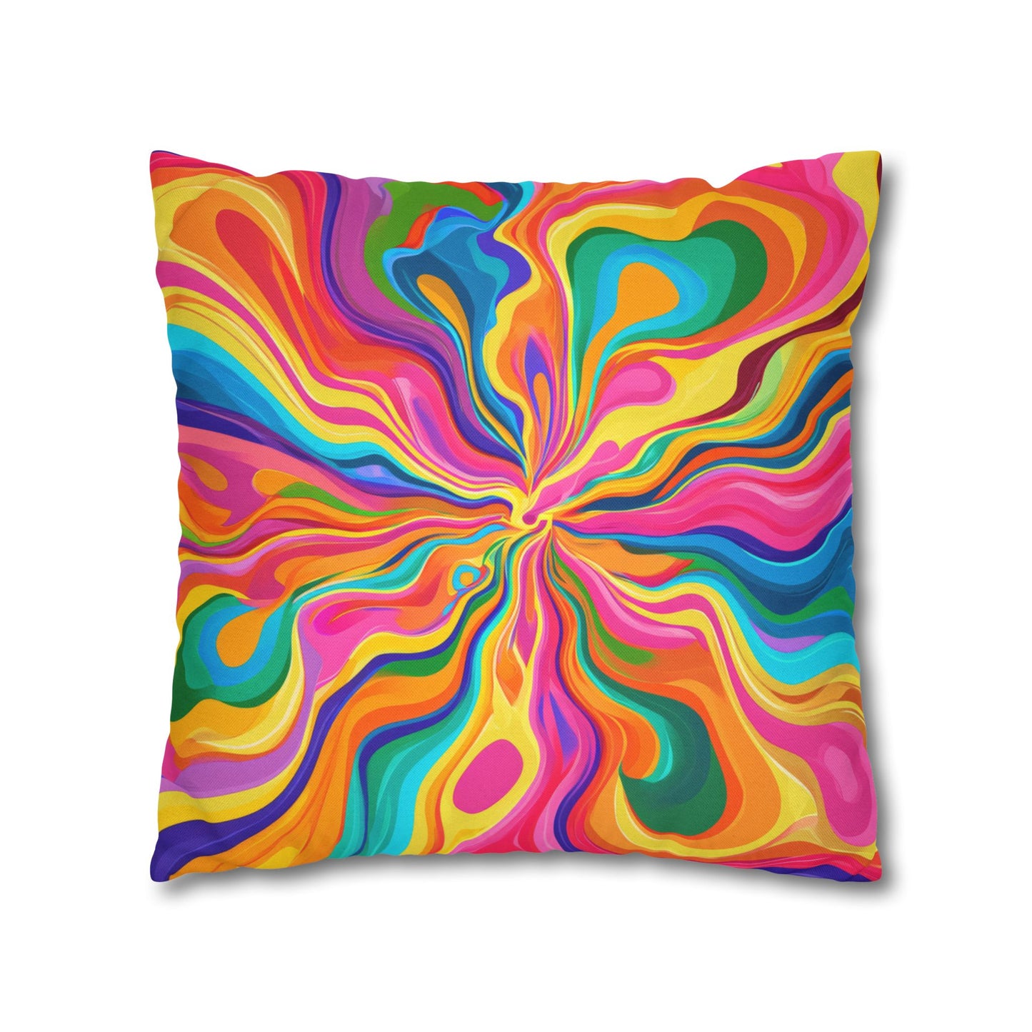 Color Rainbow Fusion Swirl Spun Polyester Square Pillowcase 4 Sizes