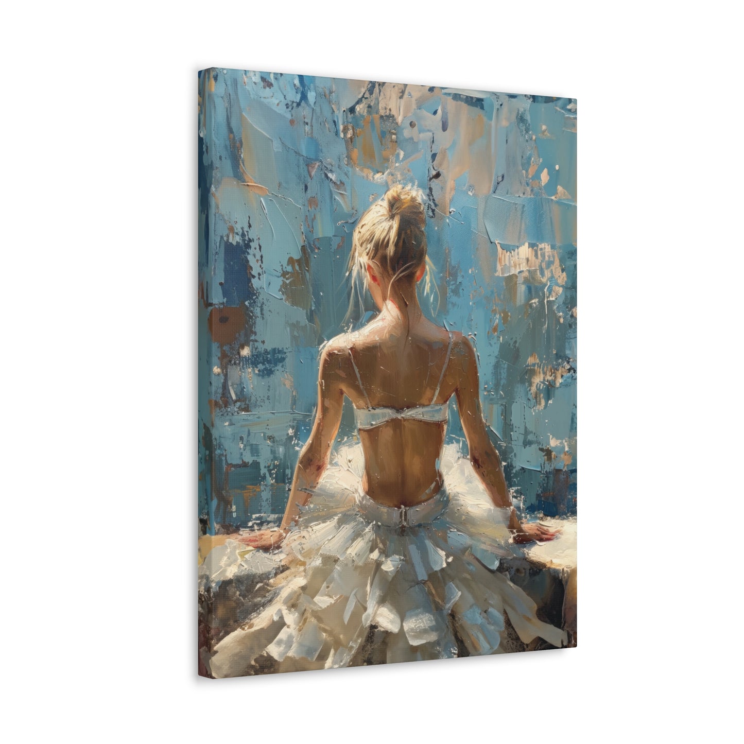 Sunlit Serenity Ballerina in White Dress, Bathed in Sunlight and Blue Skies with Back Turned Print on Canvas Gallery - 13 Sizes