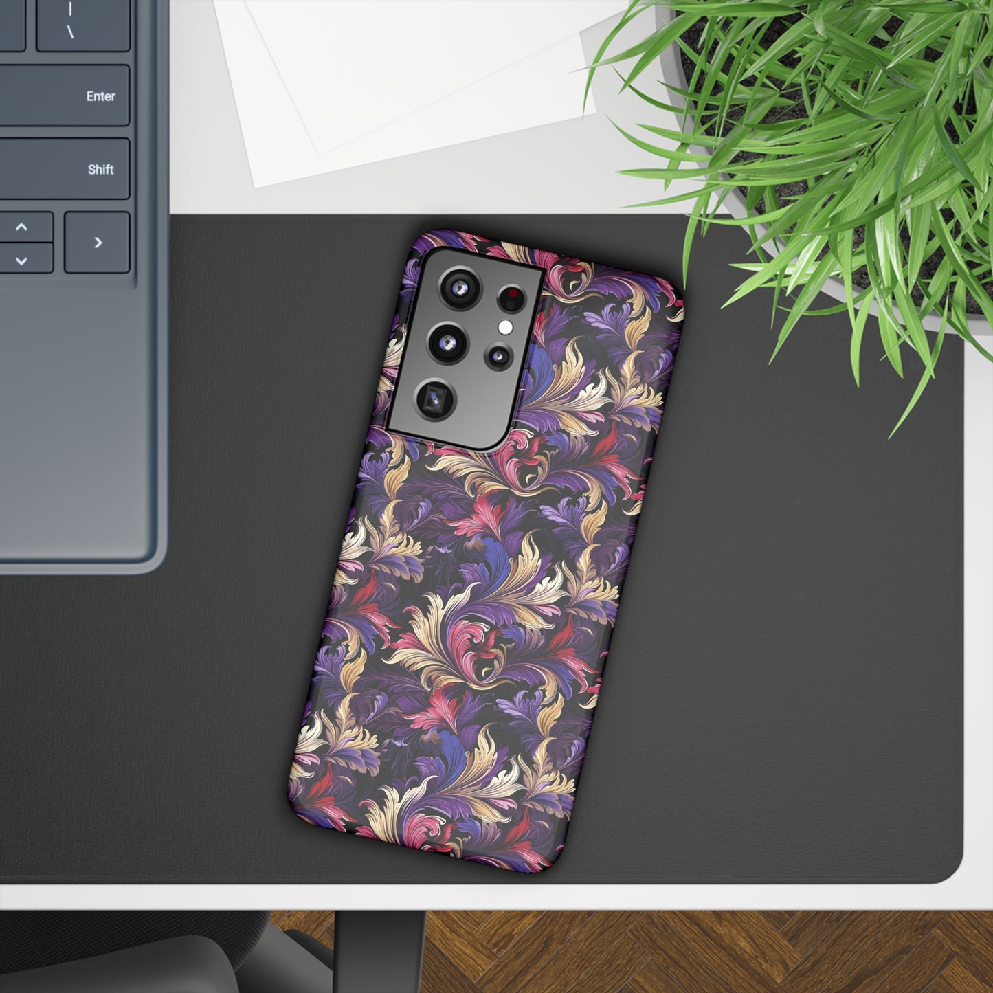 Purple, Gold & Pink Floral Swirls of Foliage Design Samsung Slim Cases