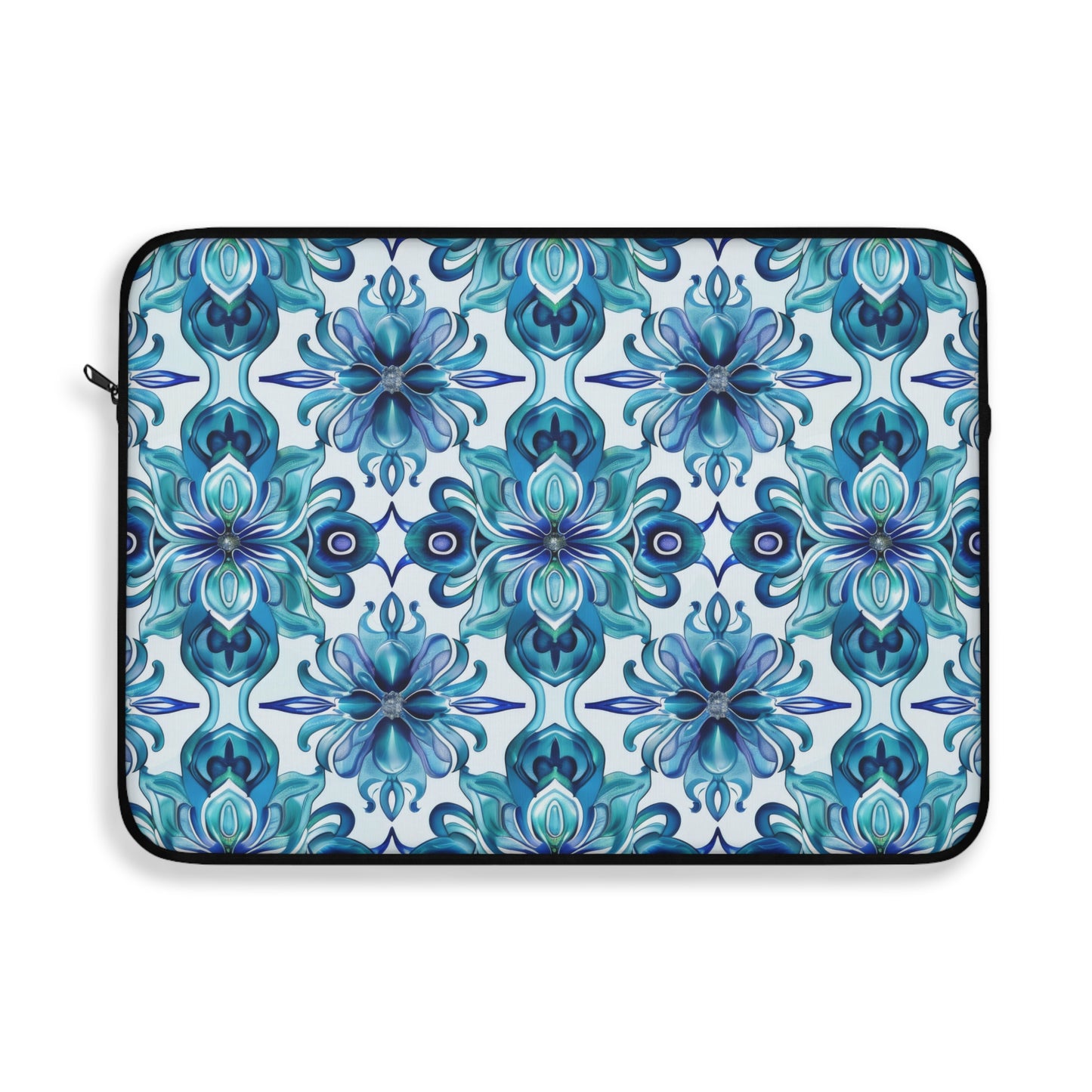 Blossom Symphony of Blue Teal Intricate Floral Pattern Laptop or Ipad Protective Sleeve 3 Sizes Available