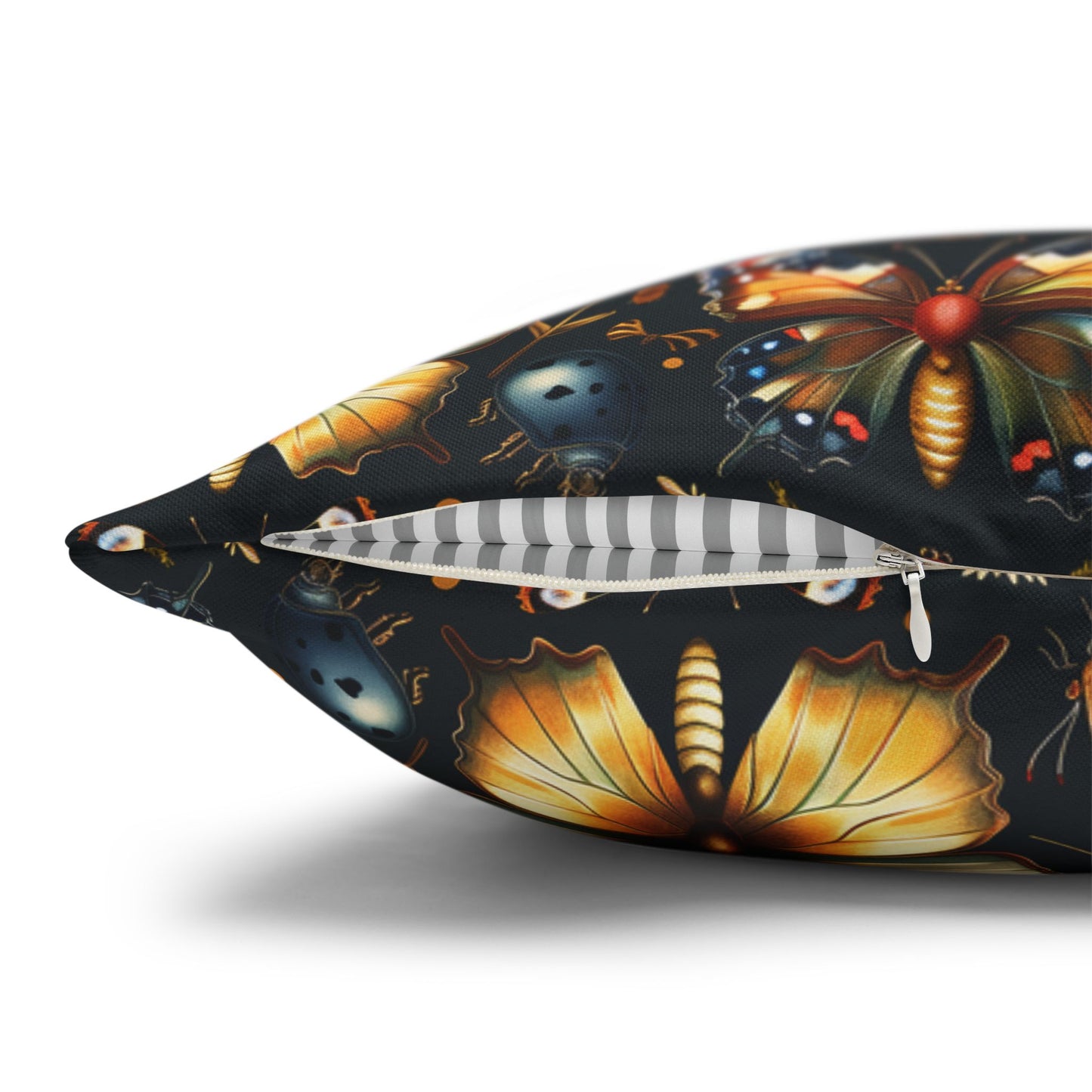 Enchanted Garden of Butterflies and Botanicals in Rich Autumn Hues on a Deep Night Background Polyester Square Pillowcase 4 Sizes