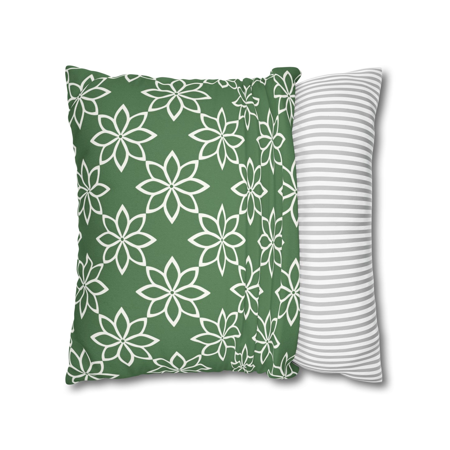 Modern Minimalist Green and White Geometric Floral Design Spun Polyester Square Pillowcase 4 Sizes