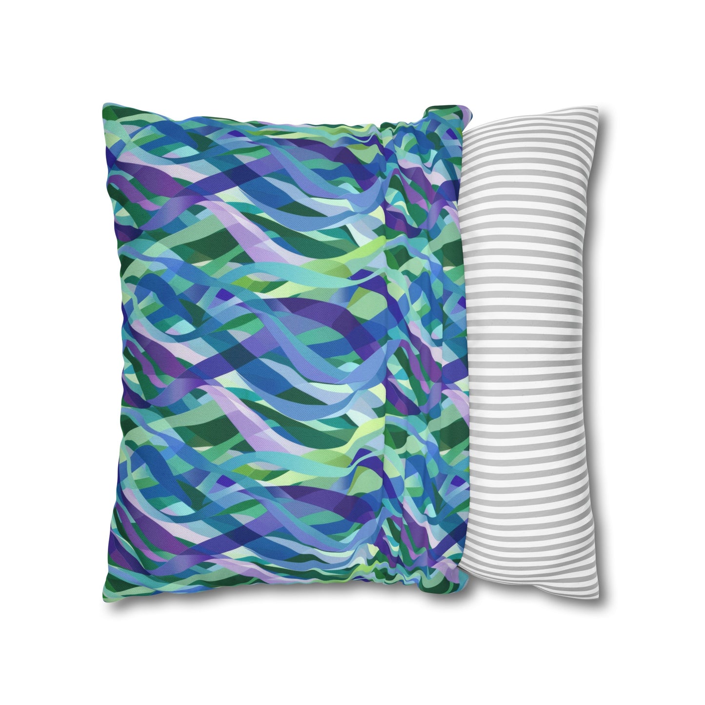 Vibrant Purple Blue and Green Ribbons Spun Polyester Square Pillowcase 4 Sizes