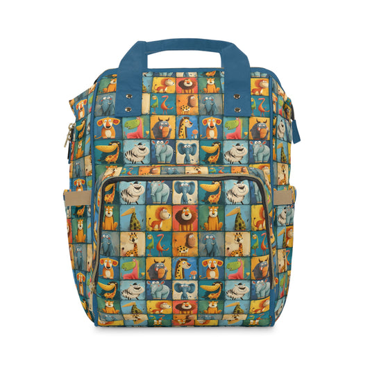 Cartoon Animals in a Vibrant Patchwork Wonderland Multifunctional Diaper Backpack