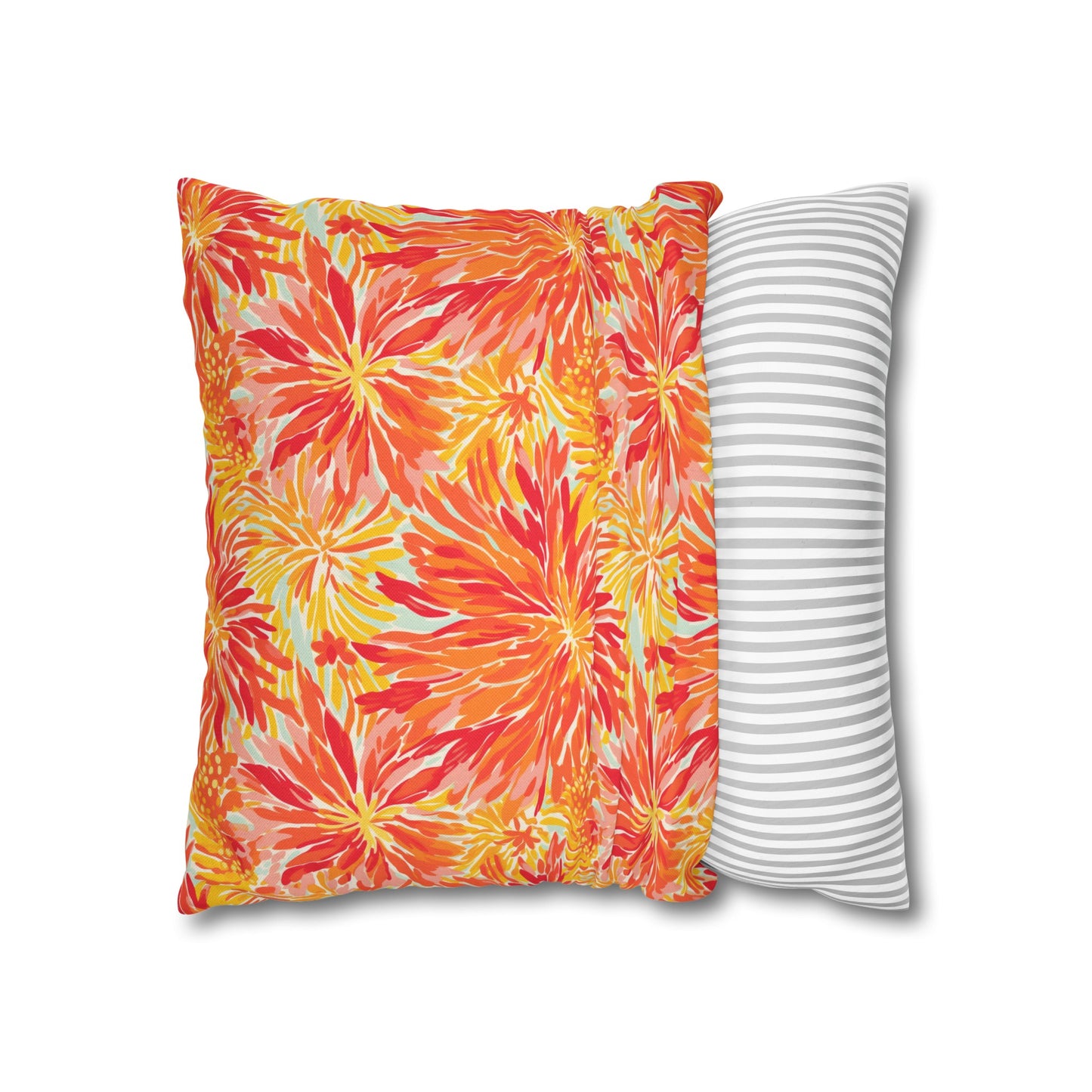 Golden Citrus Blooms: Vibrant Orange and Yellow Watercolor Flowers Spun Polyester Square Pillowcase 4 Sizes