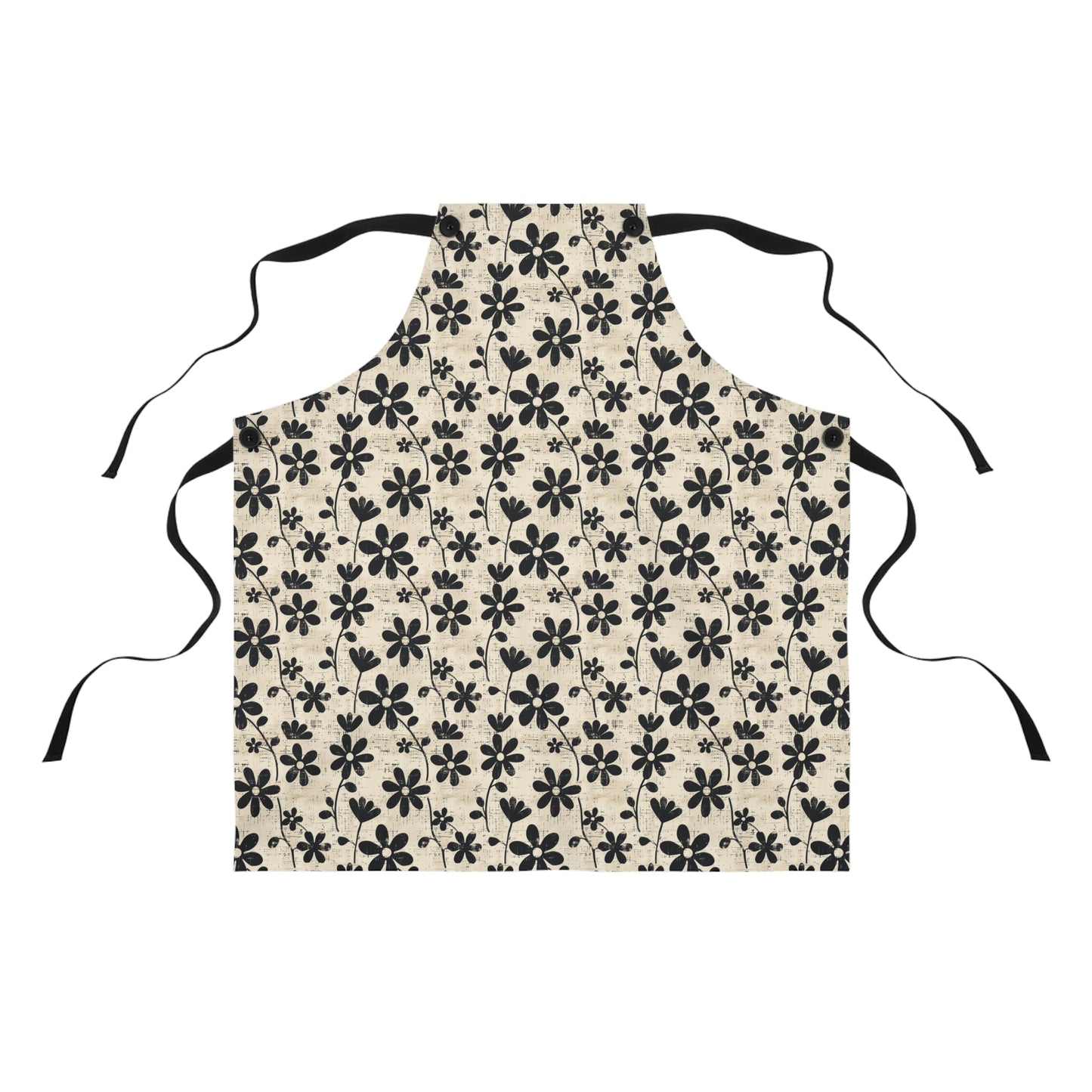 Distressed Black Floral on Beige Background Kitchen Chef Apron