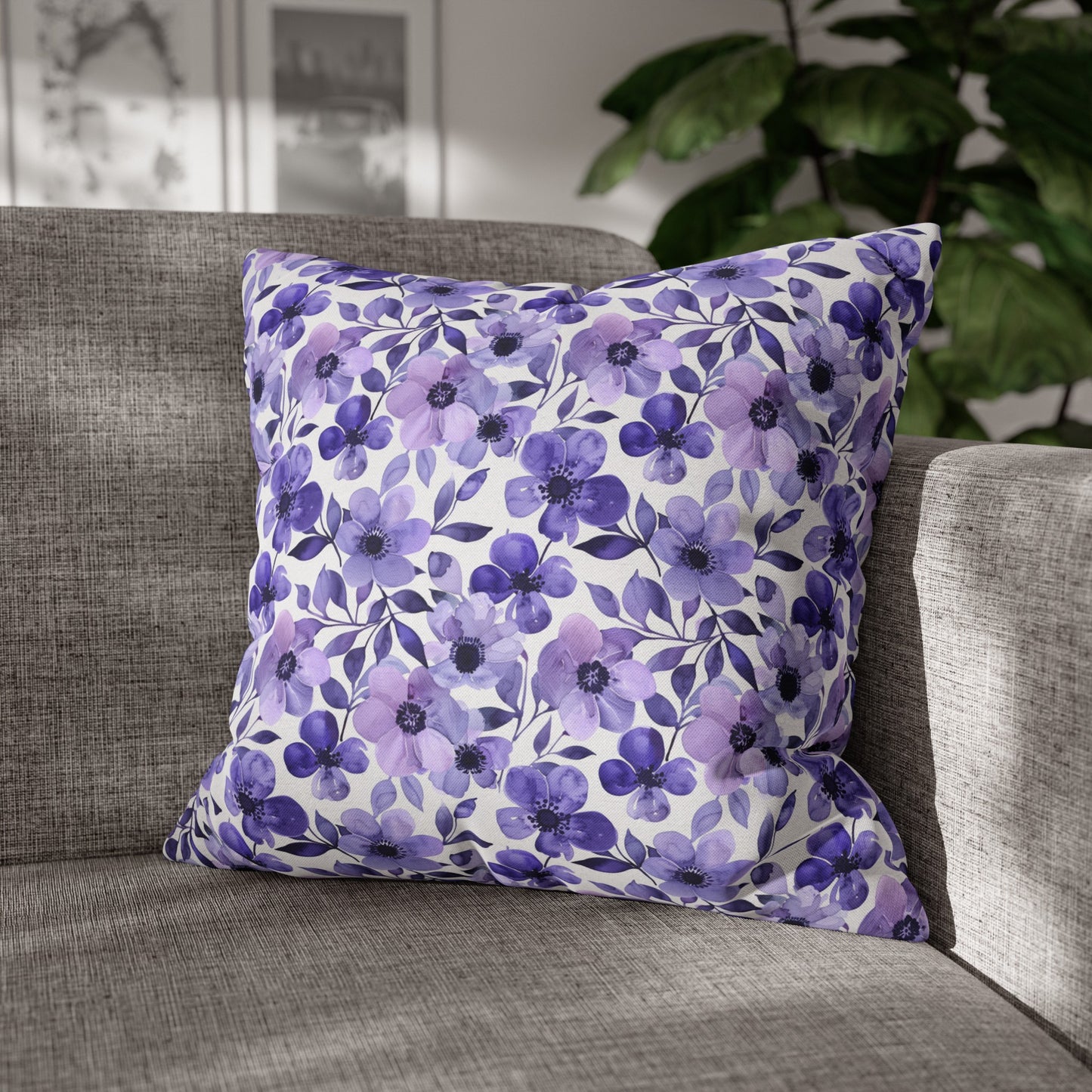 Elegant Purple Watercolor Blossoms Spun Polyester Square Pillowcase 4 Sizes