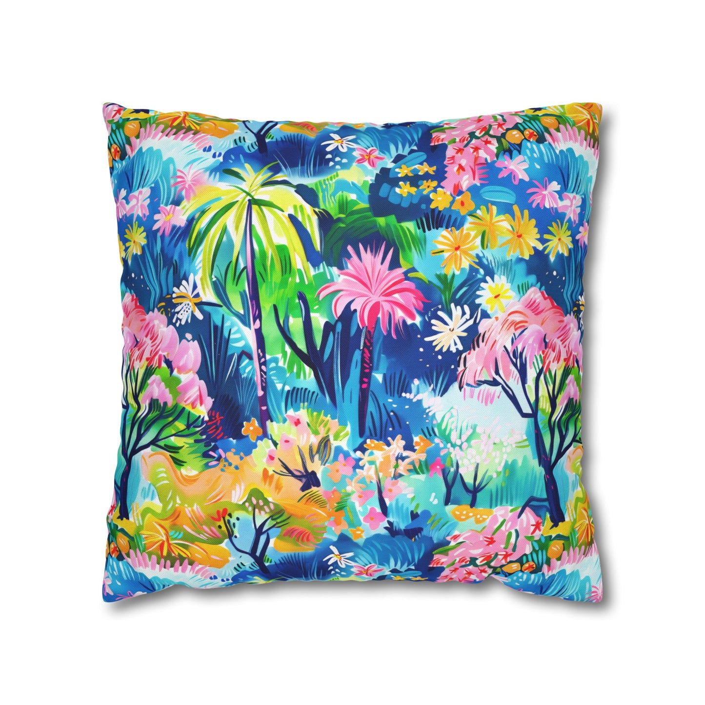 Kaleidoscope Canopy: Tropical Palm Symphony Spun Polyester Square Pillowcase 4 Sizes