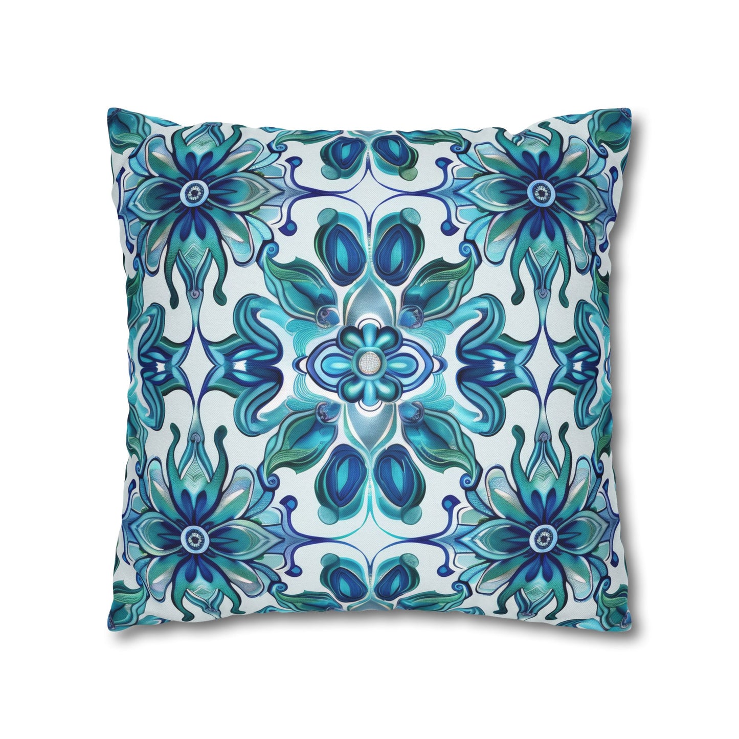 Exquisite Blue Lotus Elegance Floral Mosaic Design Spun Polyester Square Pillowcase 4 Sizes