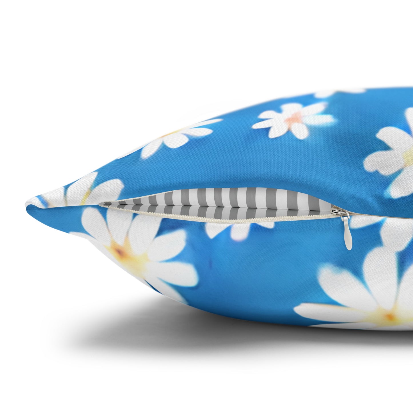 Skys Whisper: Tiny White Daisies on a Serene Blue Spun Polyester Square Pillowcase 4 Sizes