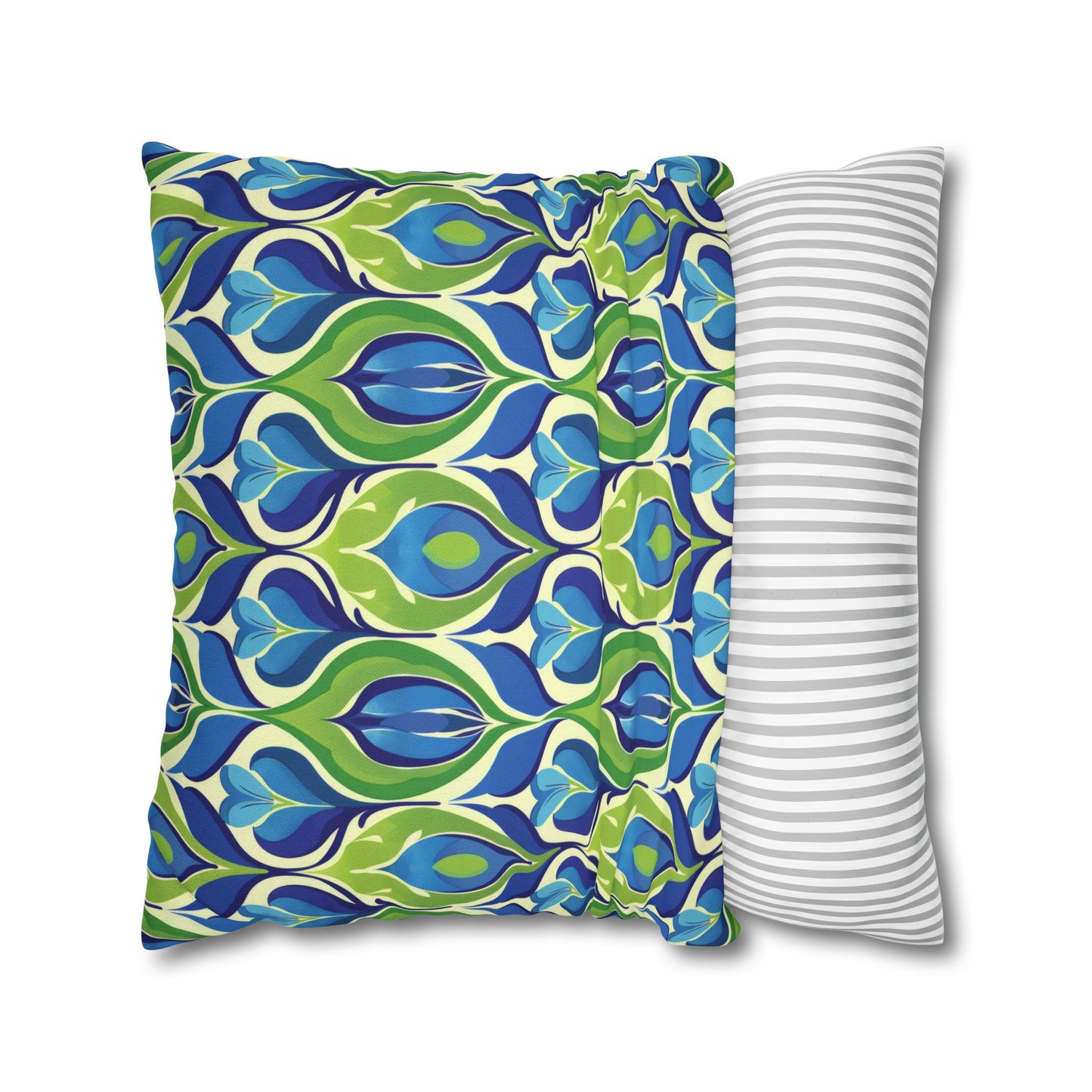 Retro Vibrant Peacock Blue and Green Floral Design Spun Polyester Square Pillowcase 4 Sizes