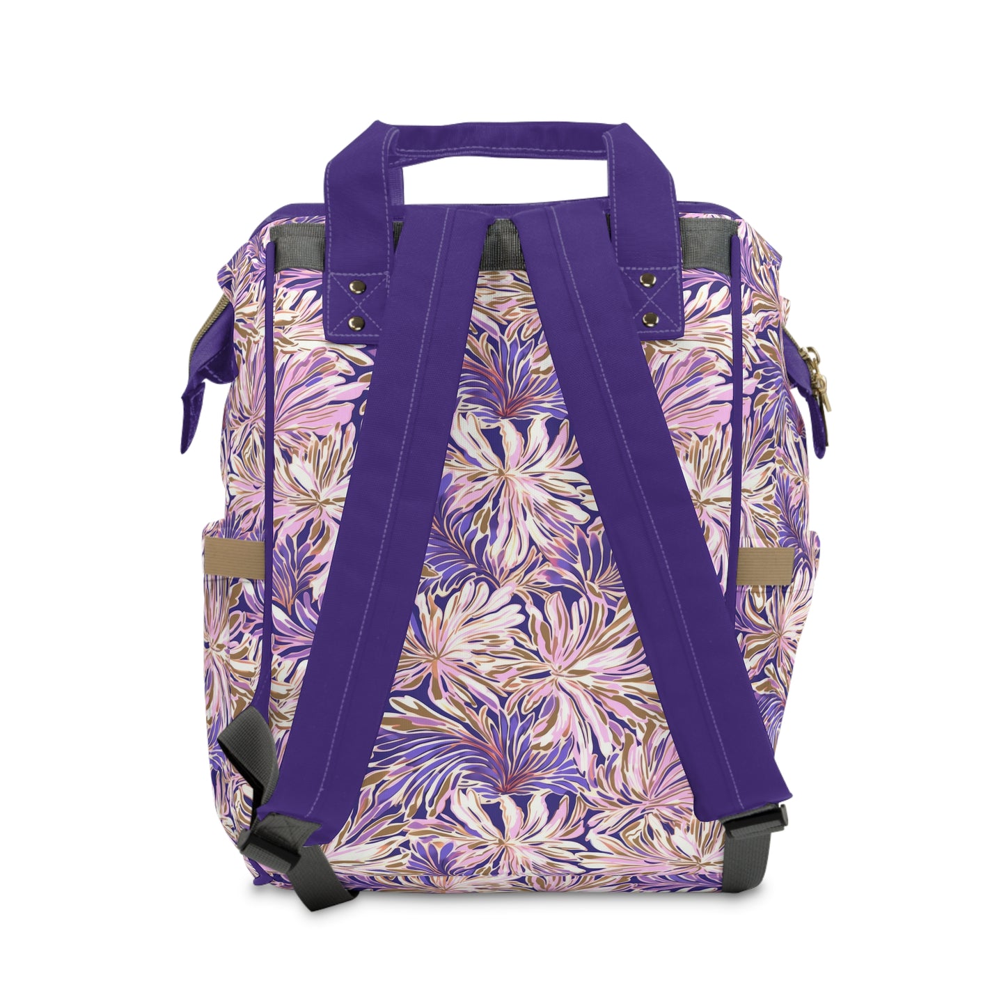 Gilded Blooms: Purple, Pink, and Gold Abstract Watercolor Flowers Multifunctional Diaper Backpack