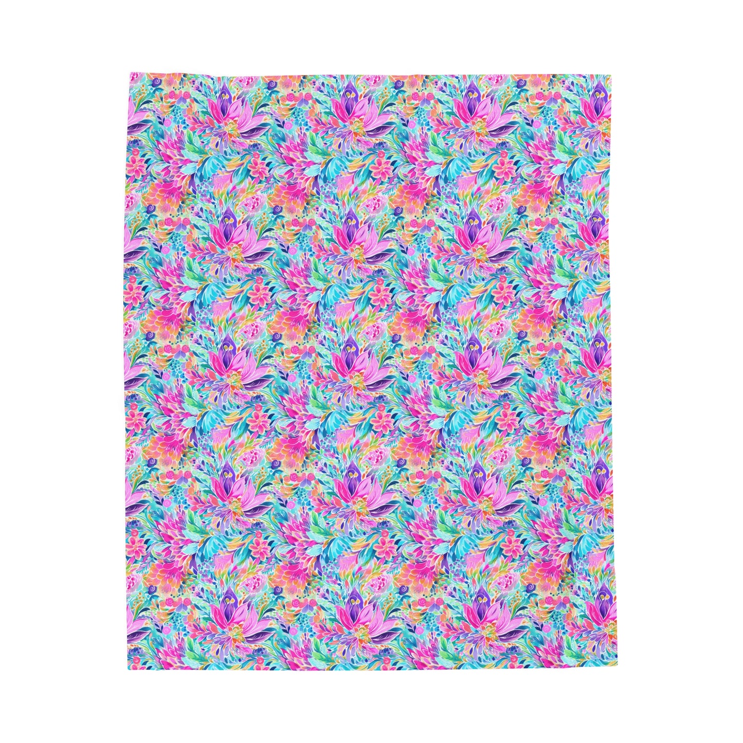 Tropical Prism: Rainbow Watercolor Flowers in Full Bloom Velveteen Plush Blanket 3 Sizes