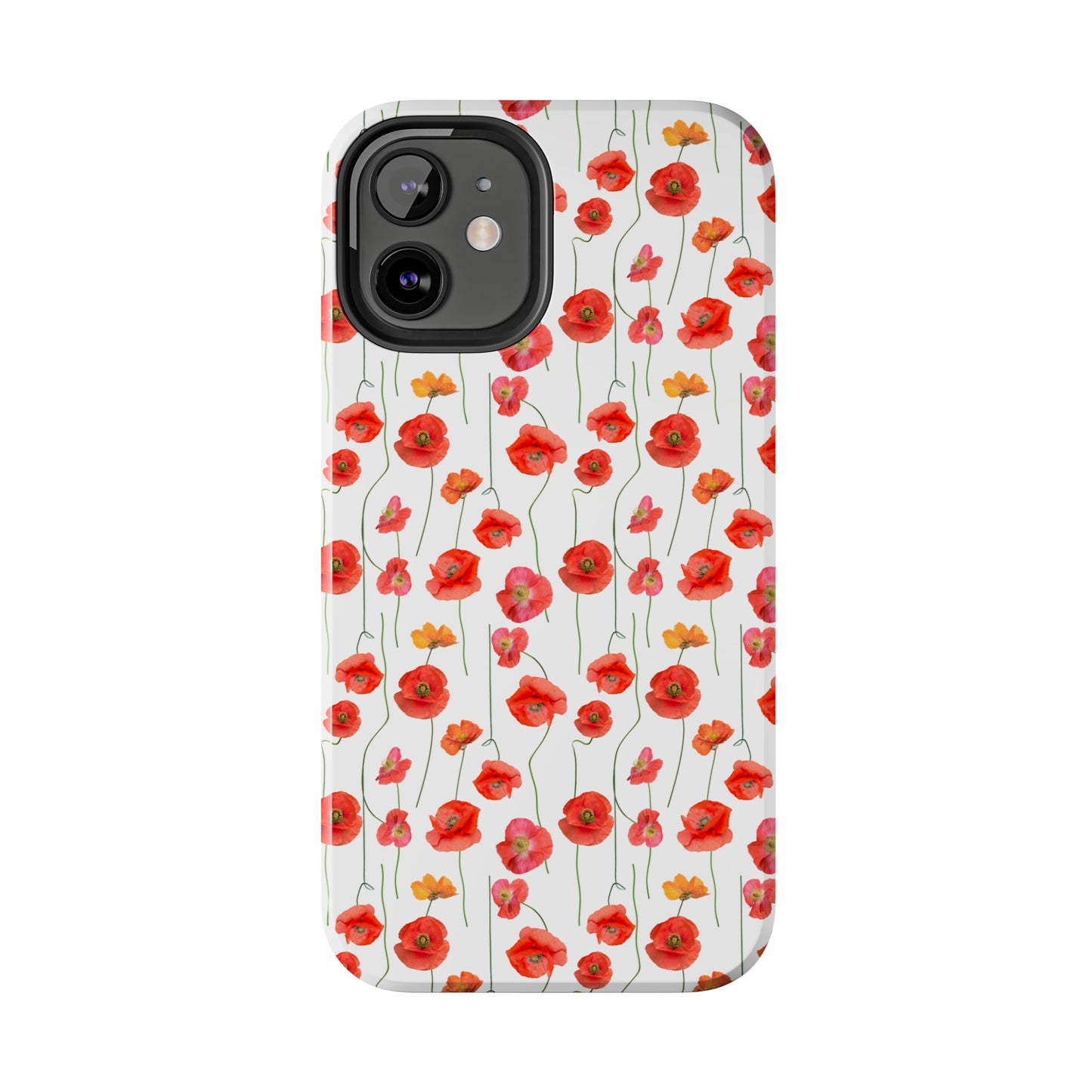 Vivid Elegance: Bright Red Poppies on a White Background Iphone Tough Phone Case