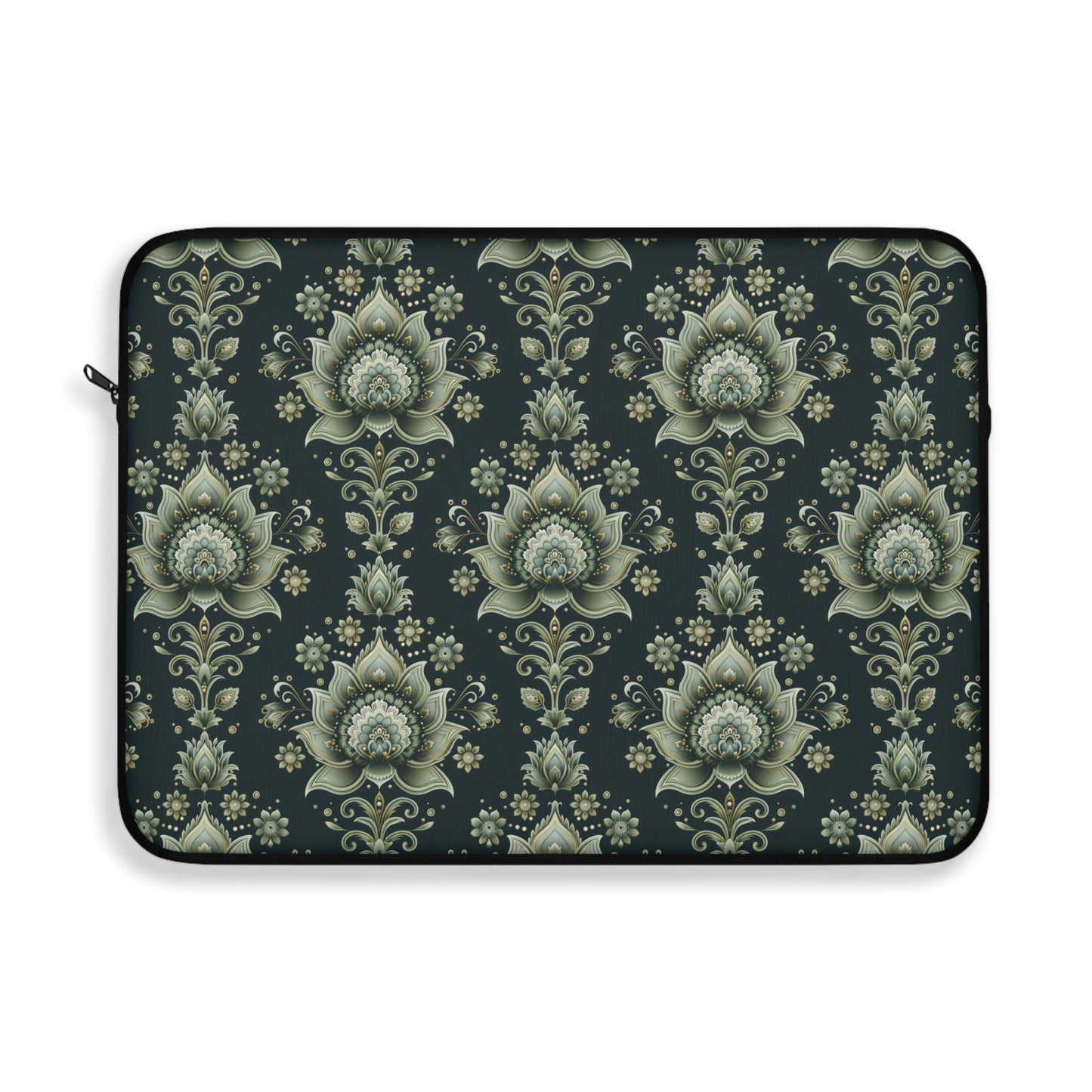 Ornate Green Mandala with Golden Accents on Dark Background Laptop or Ipad Protective Sleeve 3 Sizes Available