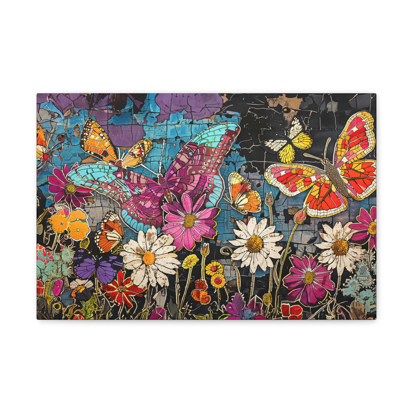 Vibrant Pop Art Garden: Butterfly & Daisy Floral Fantasy Canvas Gallery  - 3 Sizes