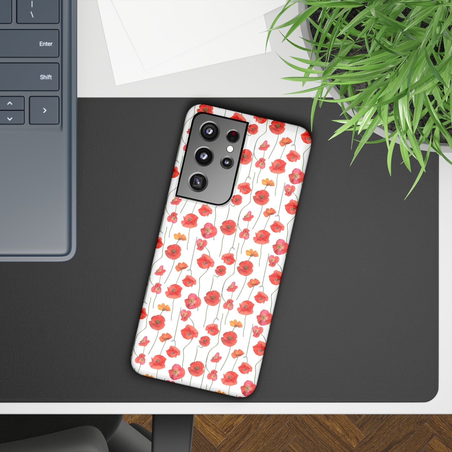 Vivid Elegance: Bright Red Poppies on a White Background Samsung Slim Cases