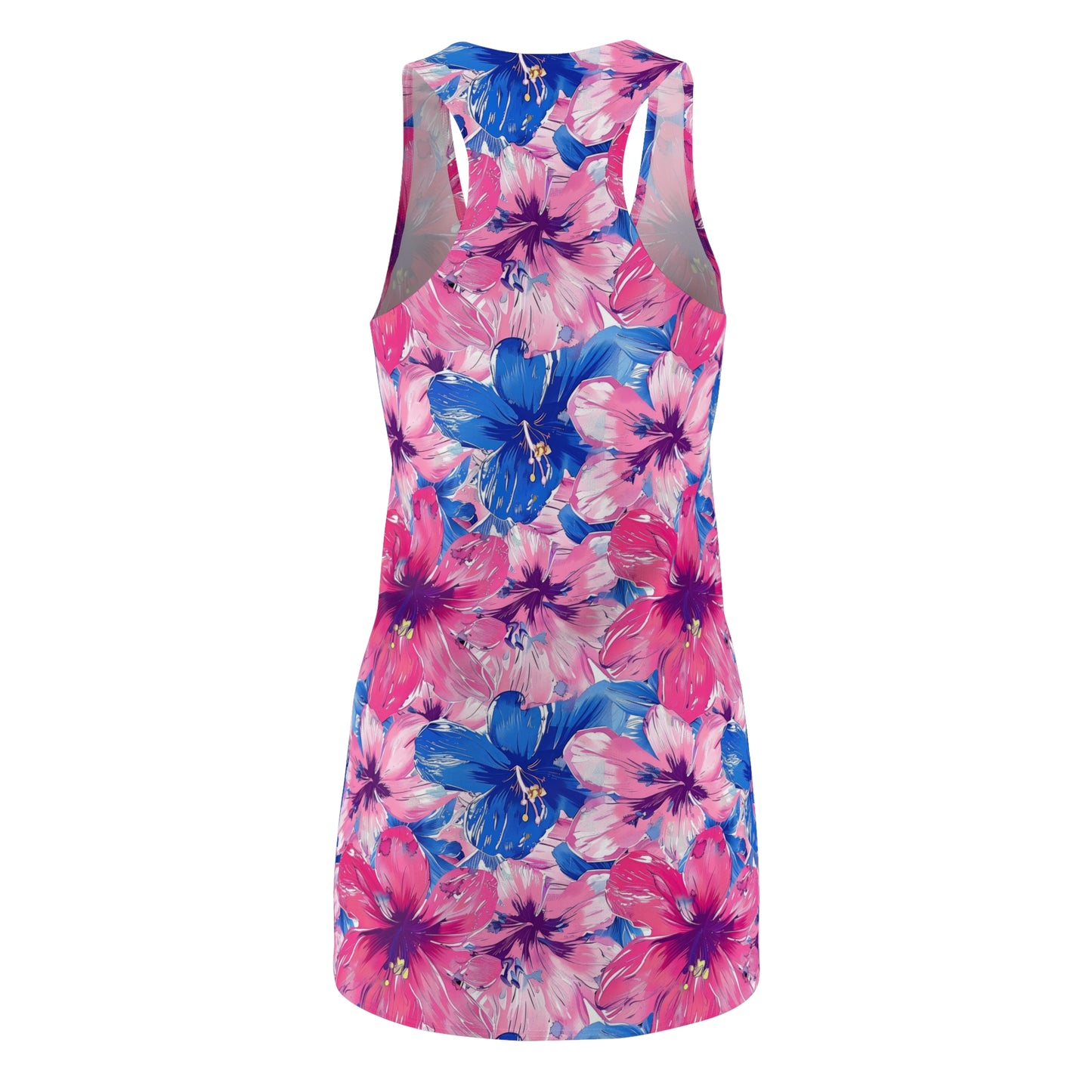 Blooming Bliss: Large Pink and Blue Blossoms in Full Bloom Women's Racerback Dress XS - 2XL