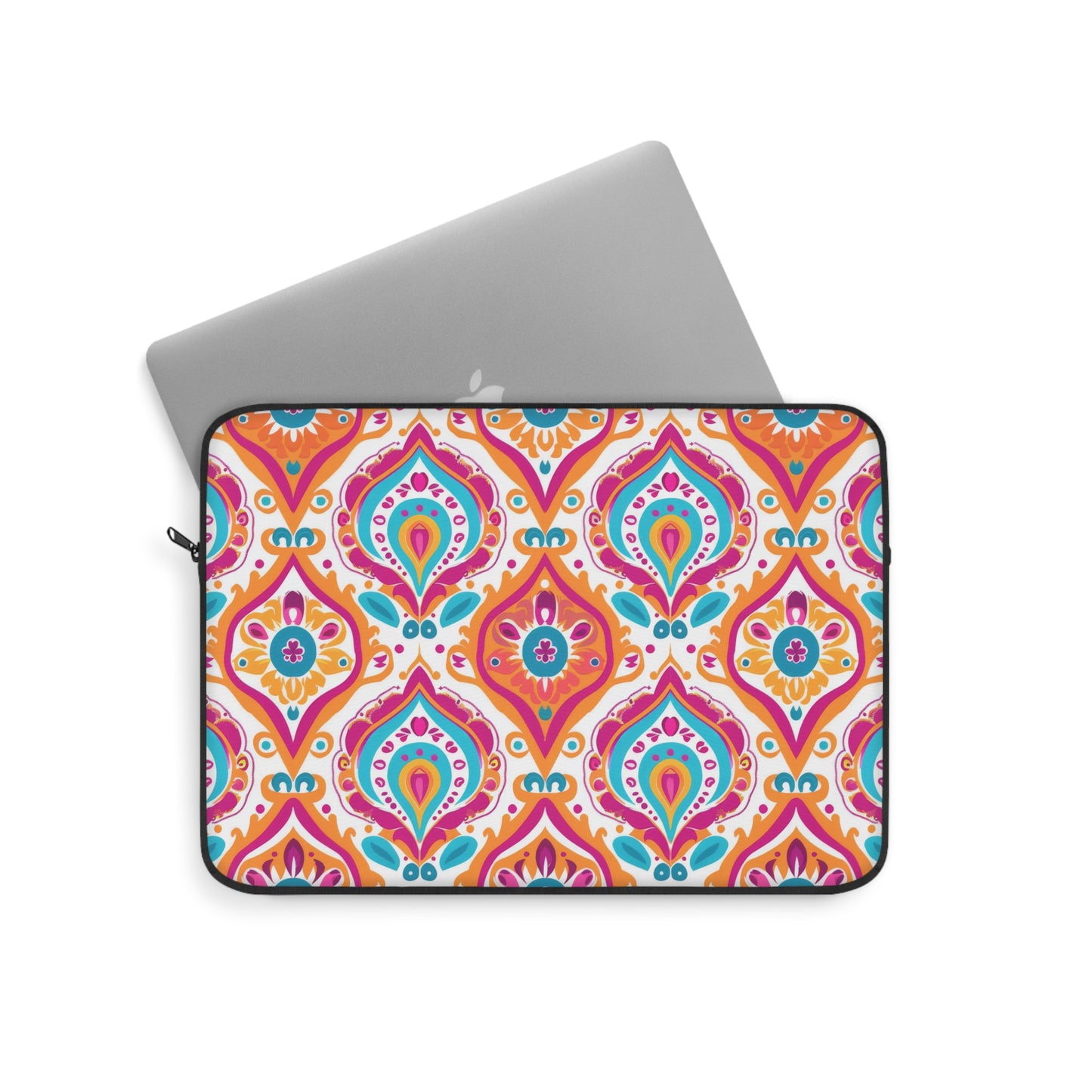 Bohemian Rapture of Floral Harmony in Lush Tangerine and Cerulean Laptop or Ipad Protective Sleeve 3 Sizes Available