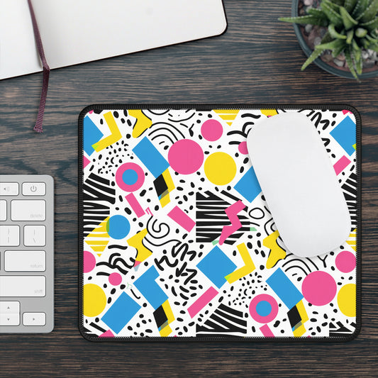 Retro Vibes in Colorful 80s Memphis Style Geometric Pattern Gaming Mouse Pad with Finished Edges