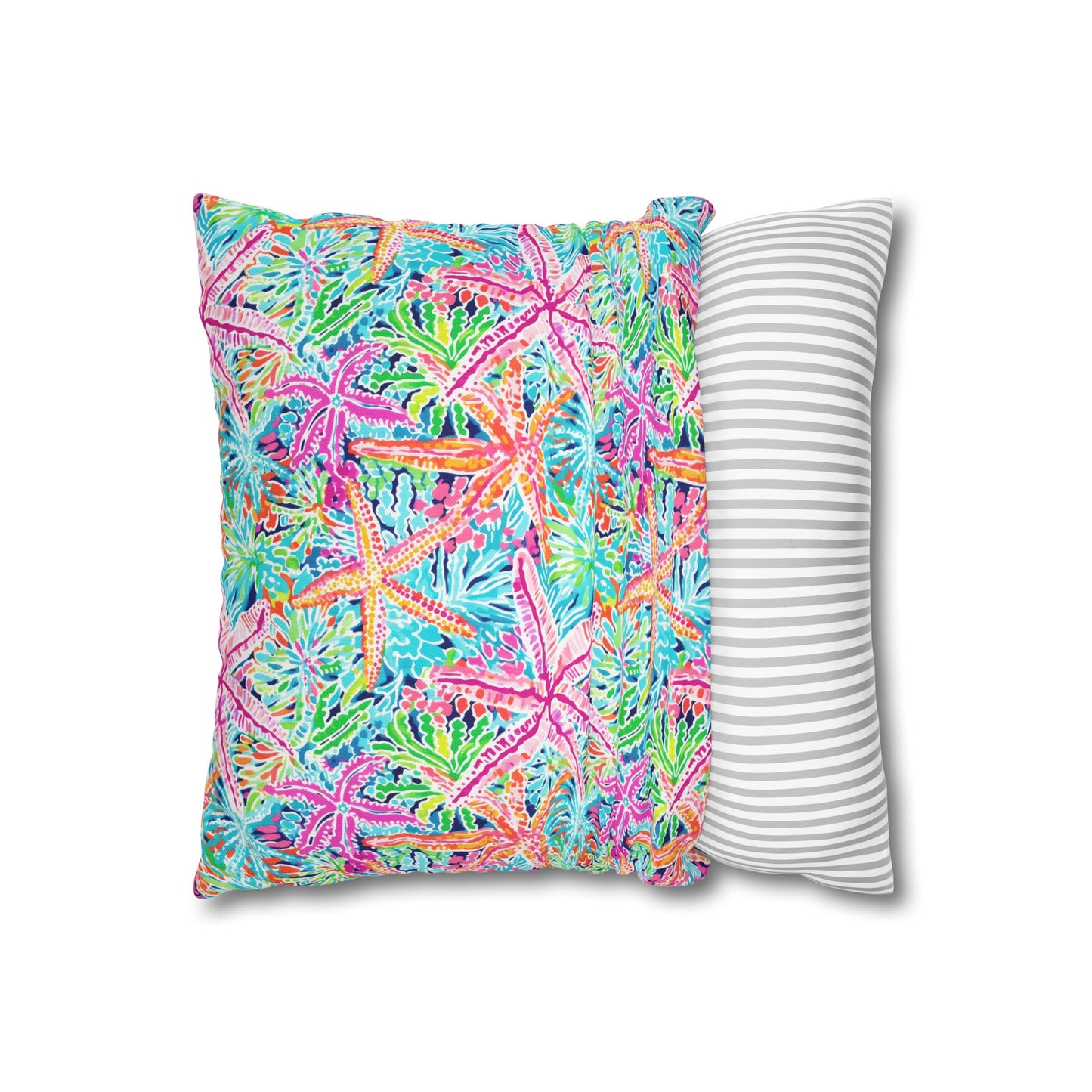 Oceanic Opulence: Vibrant Watercolor Starfish in a Sea of Color Spun Polyester Square Pillowcase 4 Sizes