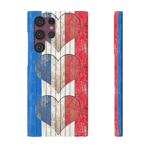 Painted Heart in Red White Blue Wood Wall Samsung Slim Cases