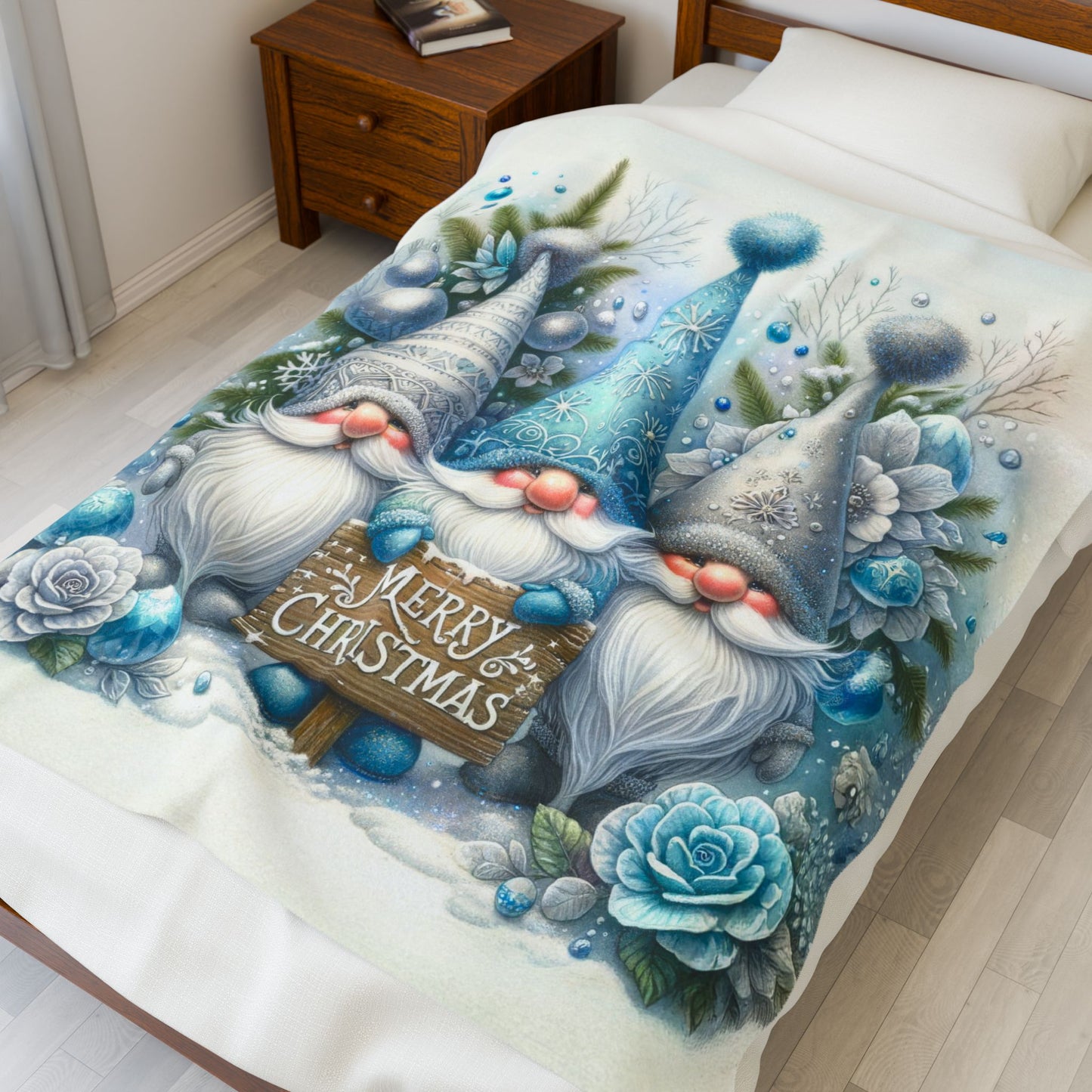 Gnomes Merry Christmas Velveteen Plush Blanket 3 Sizes