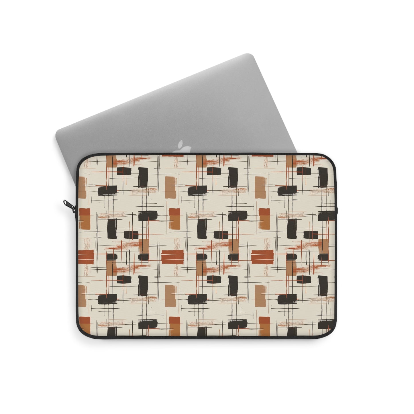 Modern Artistry in Bold and Minimalistic Pattern in a Palette of Black, Dark Orange, and Beige Laptop or Ipad Protective Sleeve 3 Sizes Available