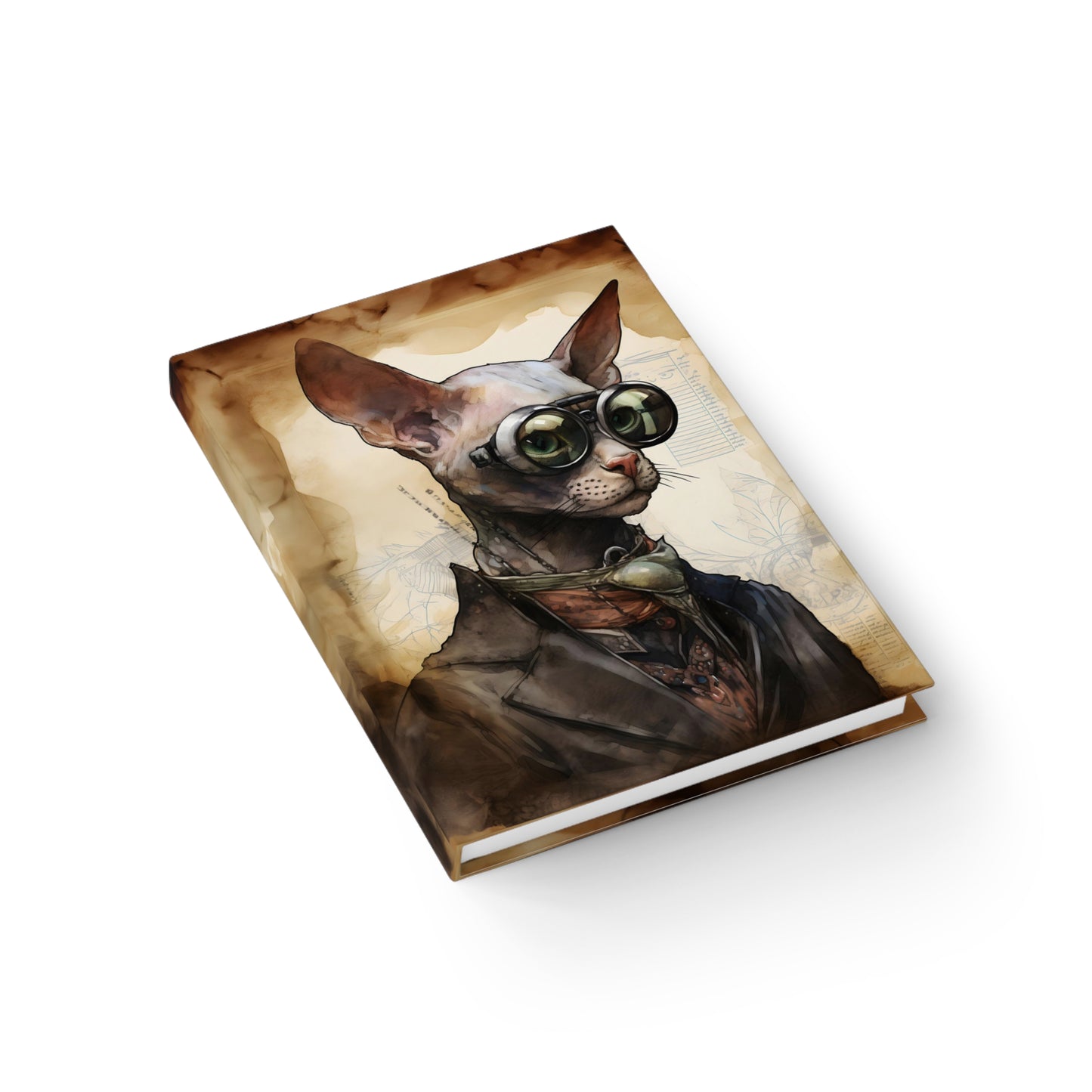 Steampunk Vintage Dressed Hairless Cat with Goggles - Hardcover Ruled Line Journal 5" x 7"