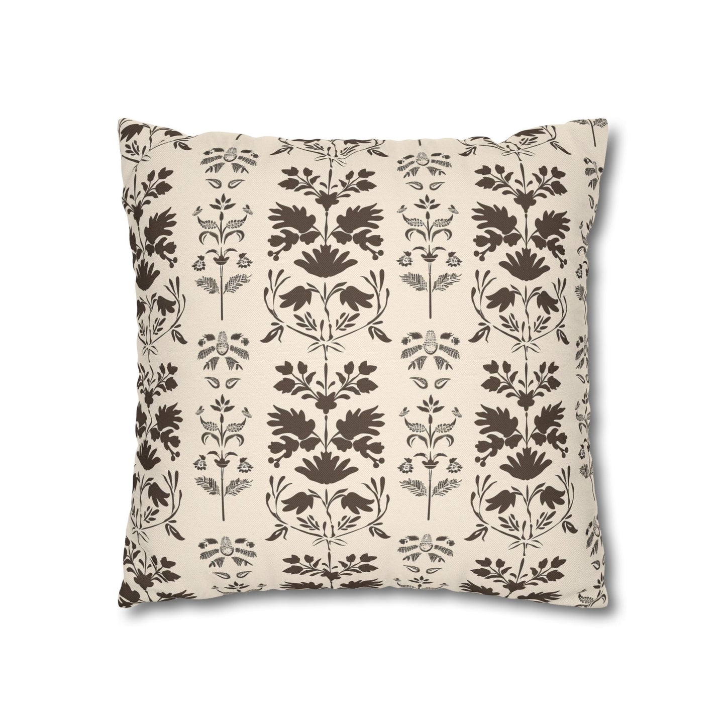 Early American Stencil-Inspired Beige and Brown Floral Pattern Spun Polyester Square Pillowcase 4 Sizes