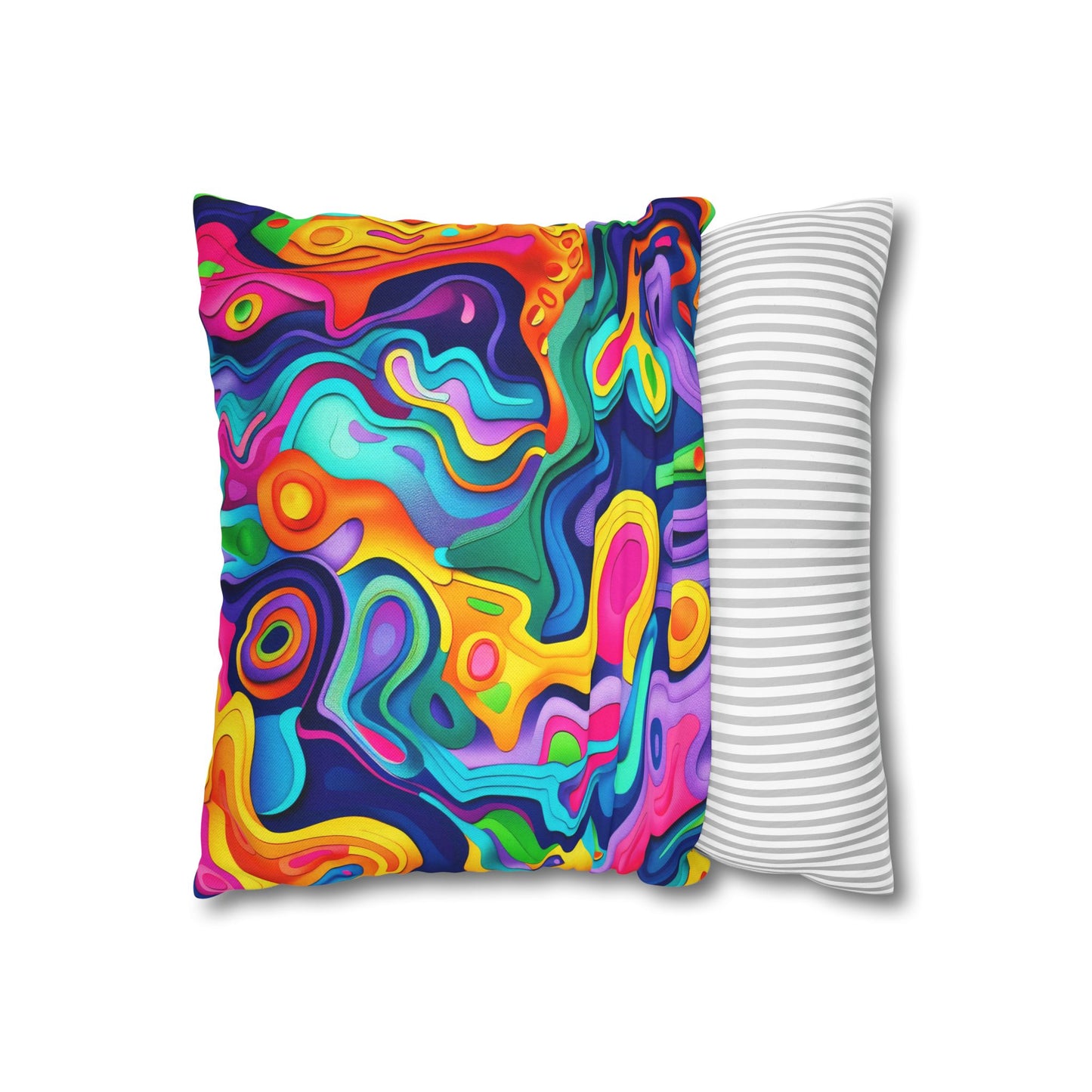 Vibrant Dreamscape of Psychedelic Paper Cut-Out Waves in Vivid Colors Polyester Square Pillowcase 4 Sizes