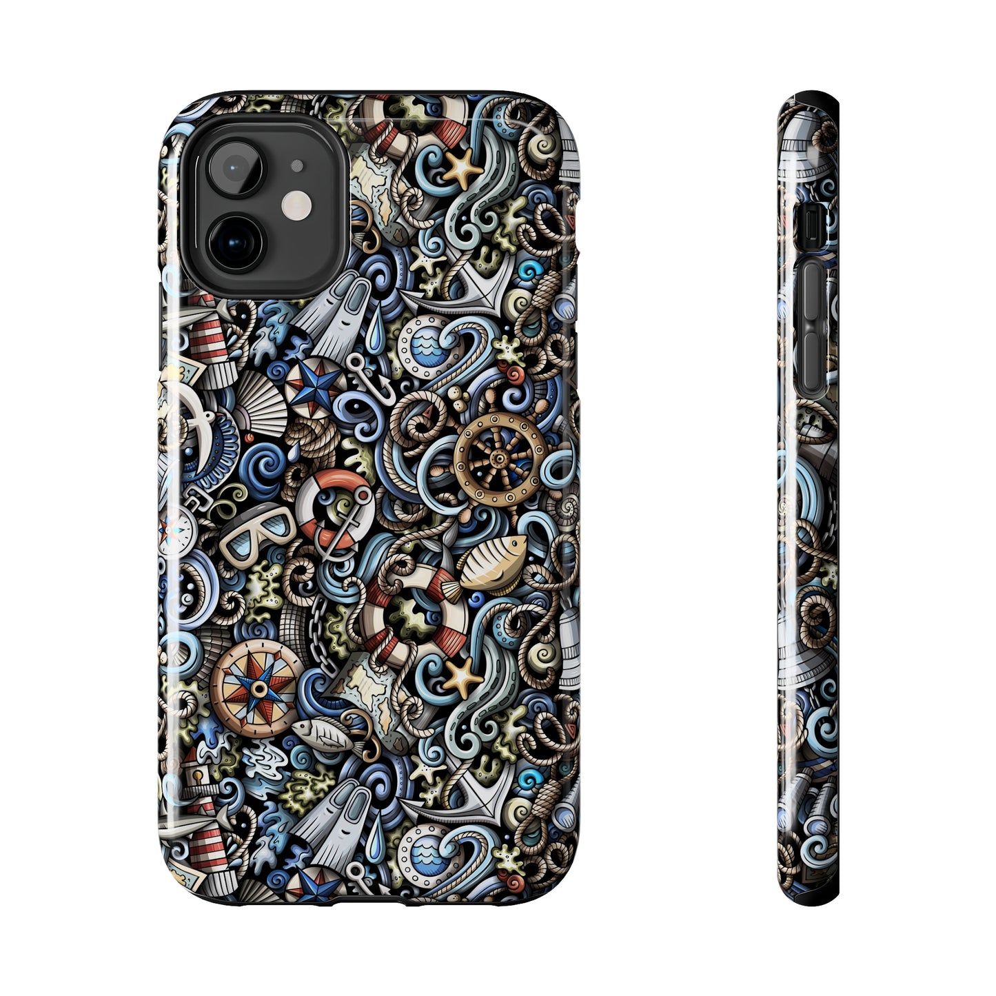 Nautical Ocean Navigation and Sealife Cartoon Design Iphone Tough Phone Case