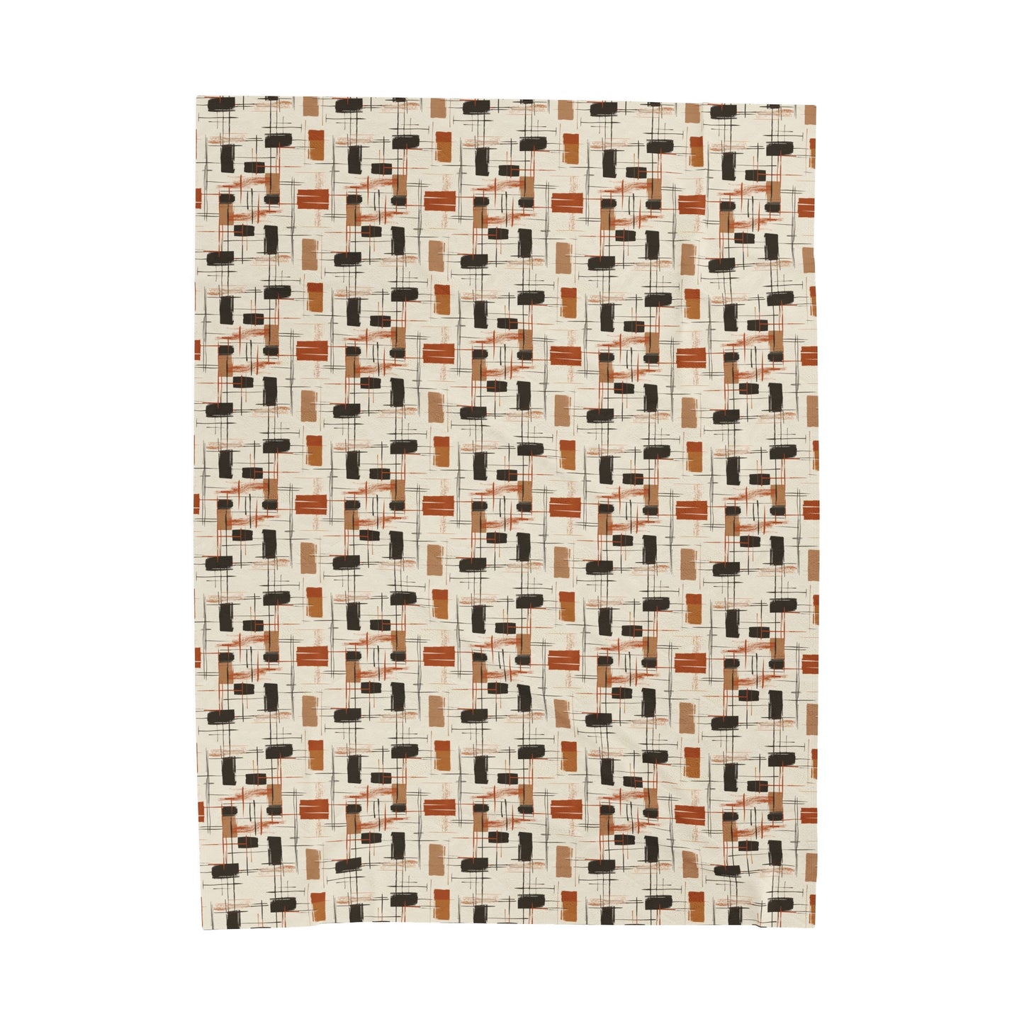 Modern Artistry in Bold and Minimalistic Pattern in a Palette of Black, Dark Orange, and Beige Velveteen Plush Blanket 3 Sizes