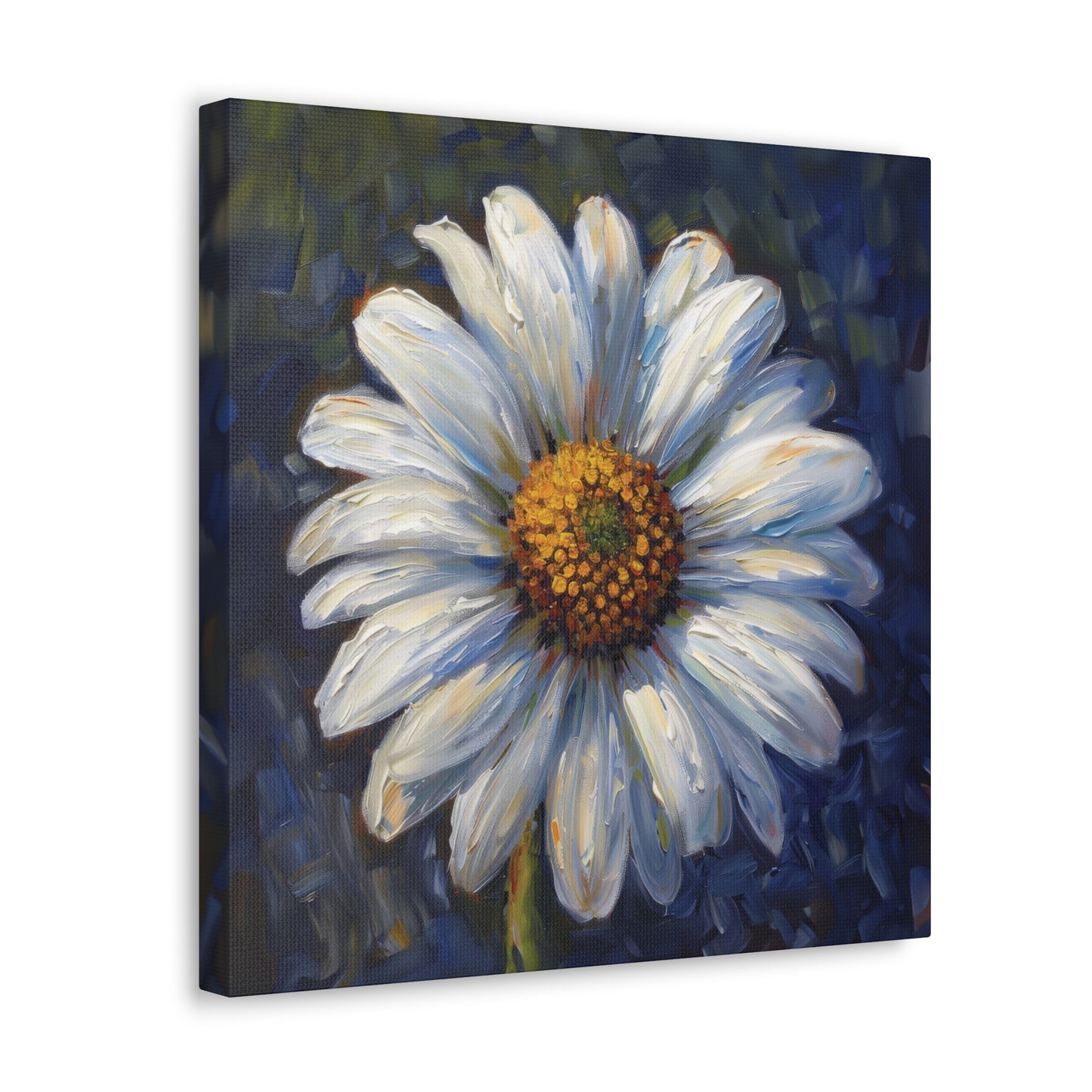 White Daisy Blue and Green Background Oil Heavy Brush Stroke Print on Canvas Gallery - 5 Sizes