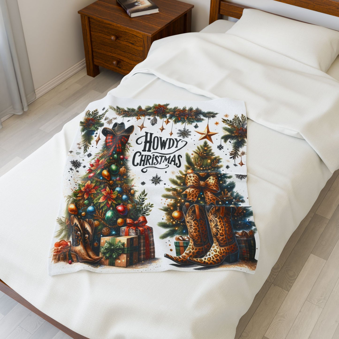 Country Western Howdy Christmas Velveteen Plush Blanket 3 Sizes