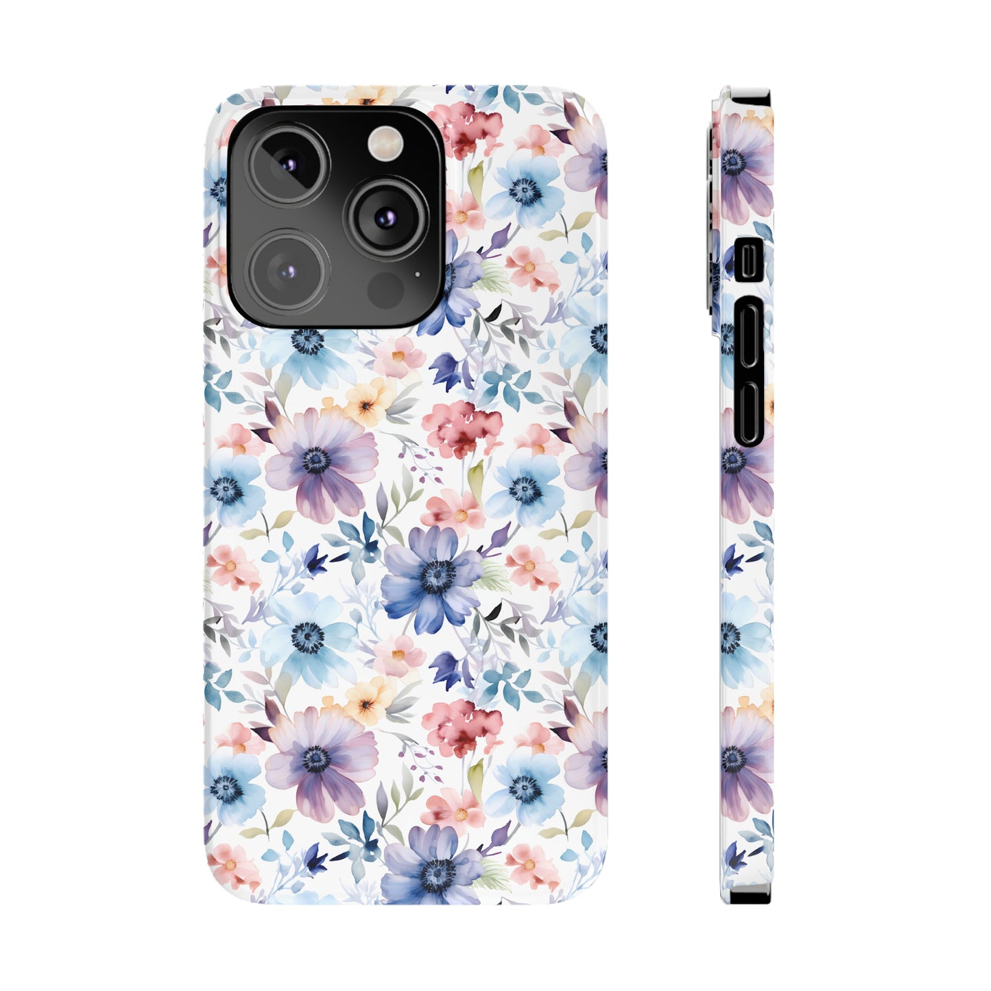 Pastel Pink Purple and Blue Watercolor Flowers Iphone 15-12 Slim Phone Case