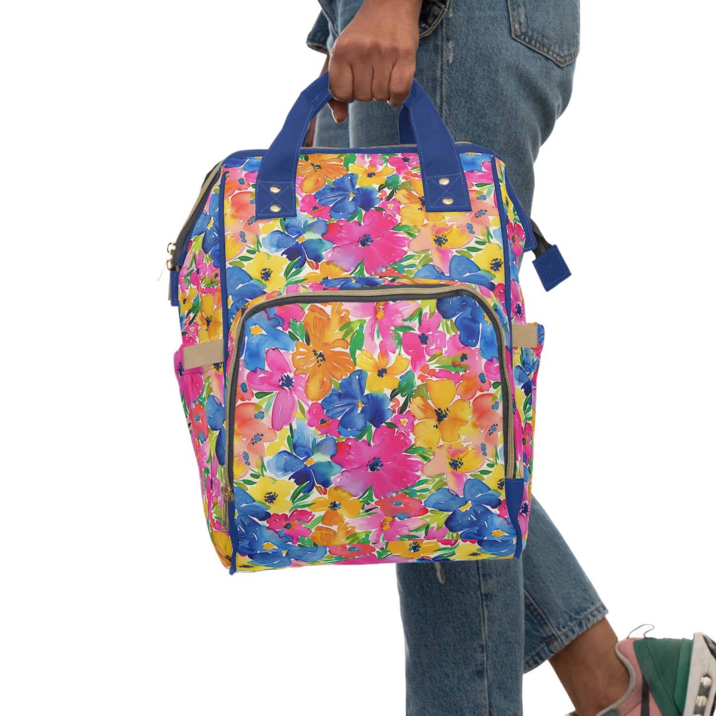 Springtime Kaleidoscope: Multi-color Watercolor Blossoms in Bloom Multifunctional Diaper Backpack