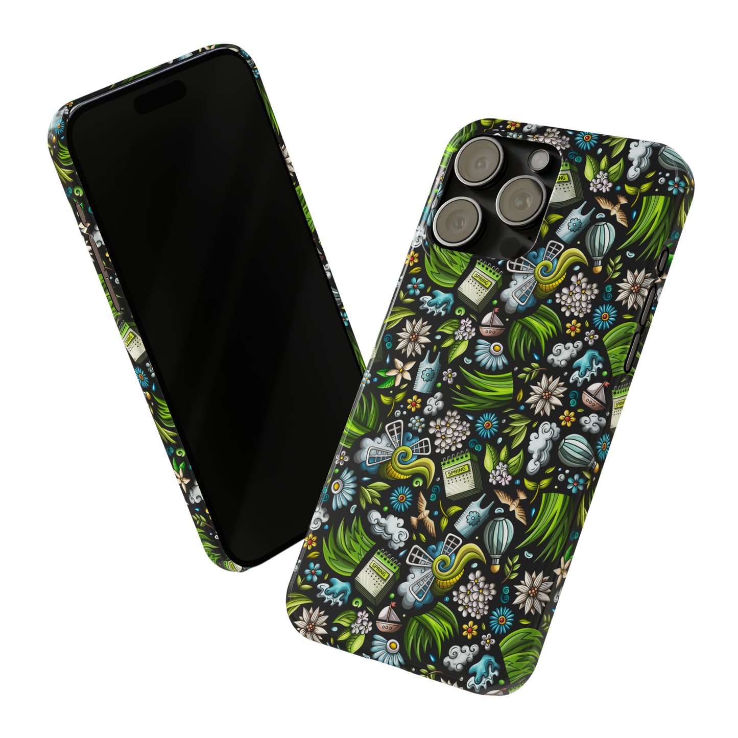 Spring Flowers and Gardening Design on Black Background Iphone 15-12 Slim Phone Case