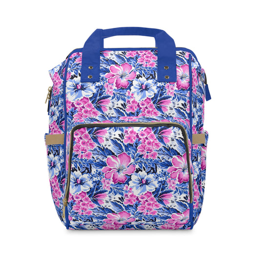 Bright Blooms: Pink and Blue   Watercolor Hibiscus in Vivid Splendor Multifunctional Diaper Backpack