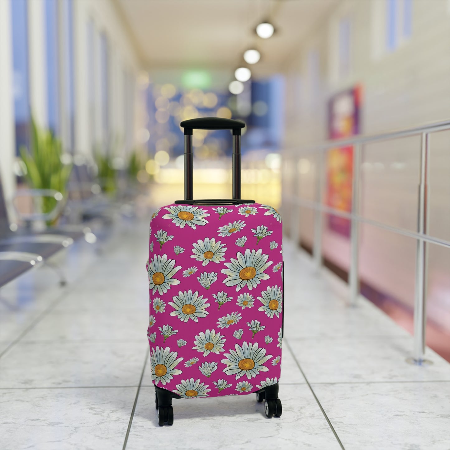 Large Watercolor Summer Daisies Blooming Against a Bold Pink Background  - Luggage Protector and Cover 3 Sizes