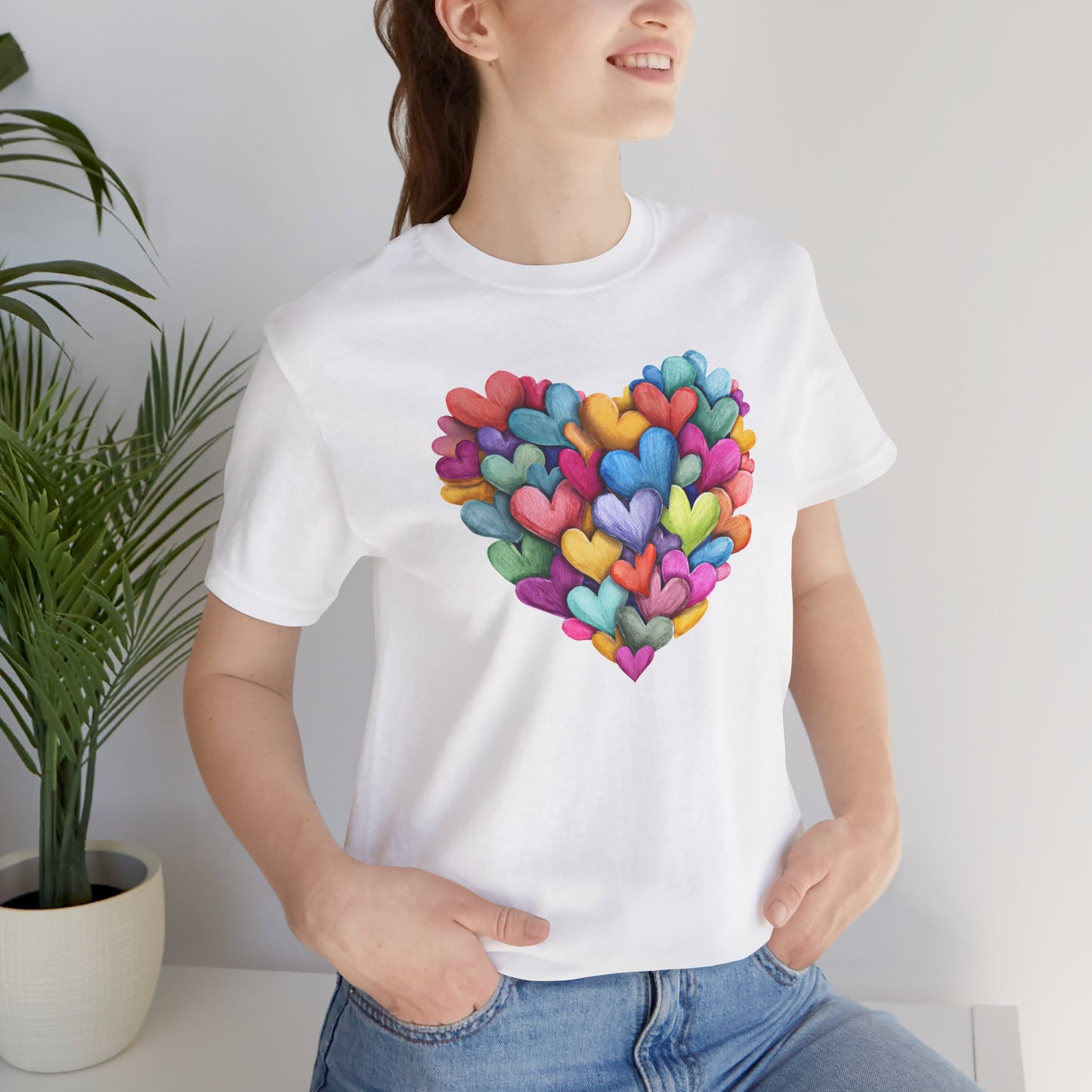 Hearts in Layered Watercolor Valentines Heart Jersey Short Sleeve T-shirt