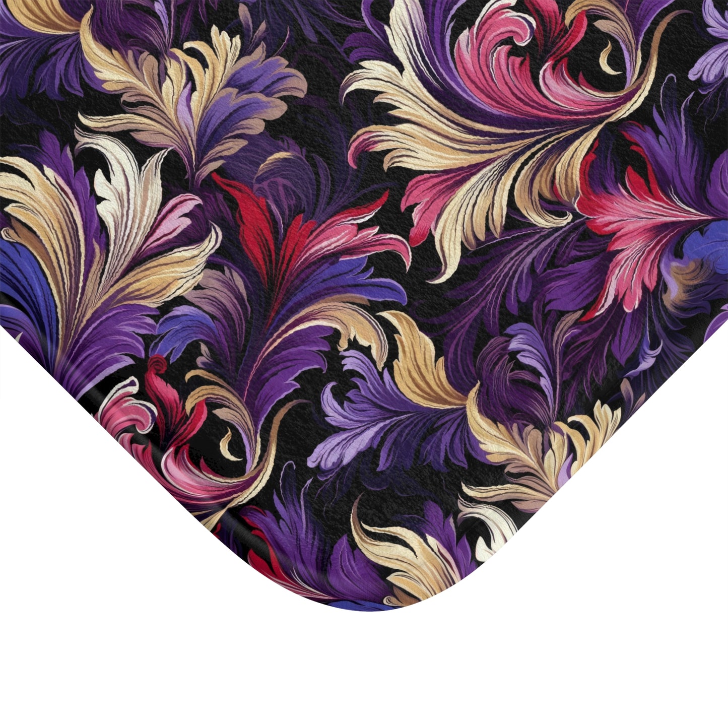 Purple, Gold & Pink Floral Swirls of Foliage Design  - Bathroom Non-Slip Mat 2 Sizes