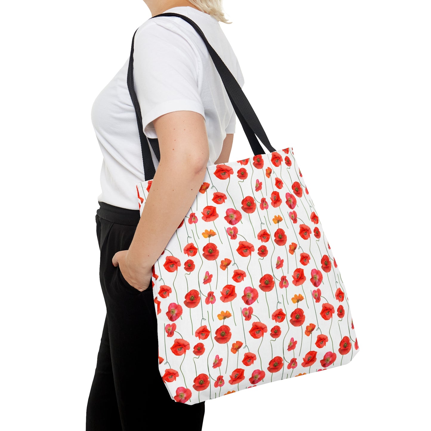 Vivid Elegance: Bright Red Poppies on a White Background - Canvas Tote 3 Sizes