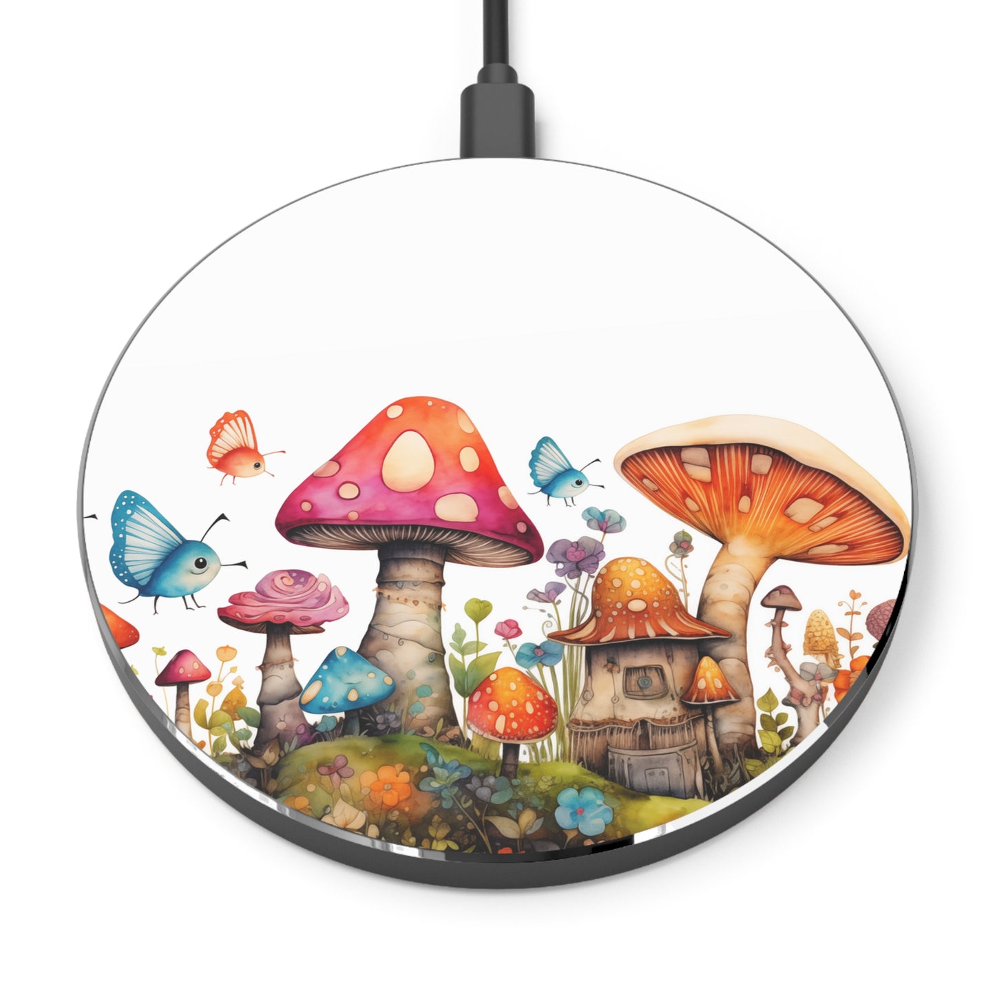 Enchanting Mushroom Cottage Adorned with Butterflies and Toadstools Wireless Cell Phone 10W Charger