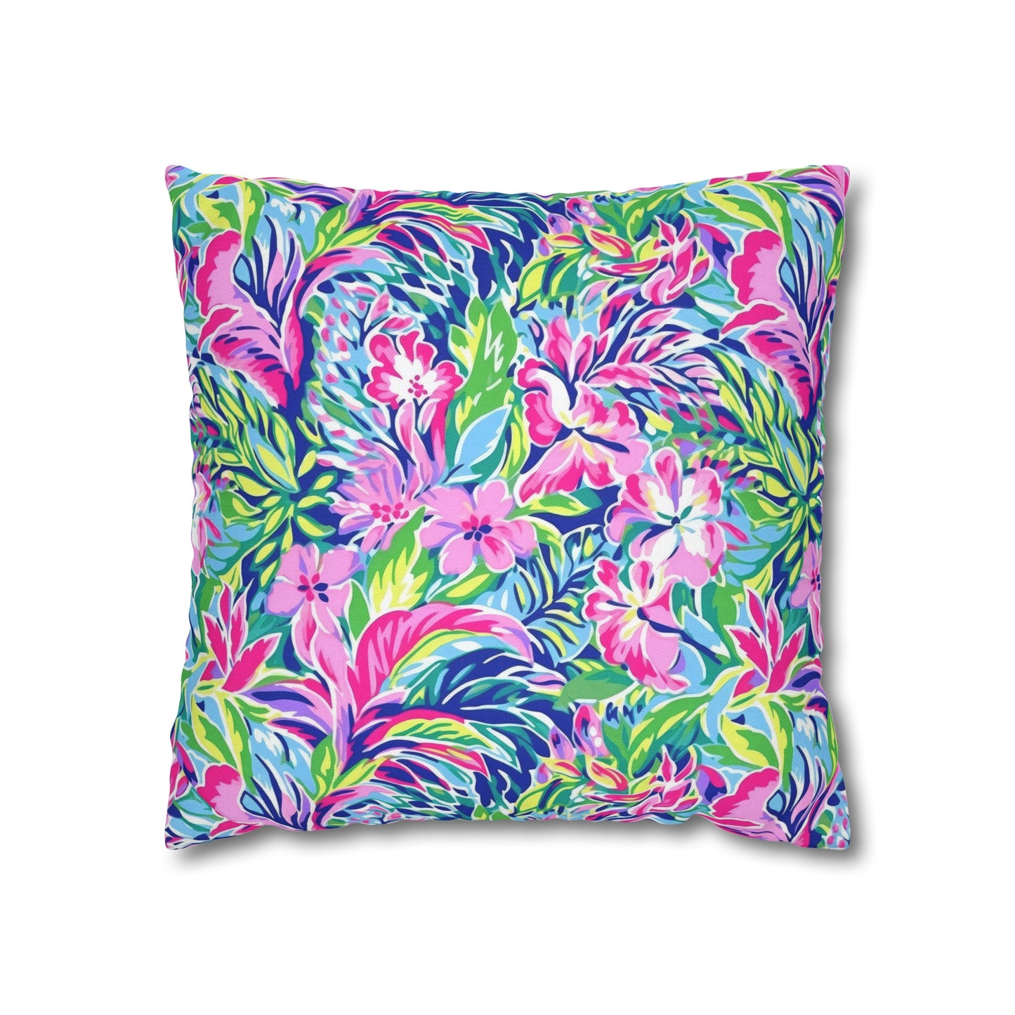 Tropical Serenity: Pink, Green, and Blue Watercolor Floral Delight Spun Polyester Square Pillowcase 4 Sizes