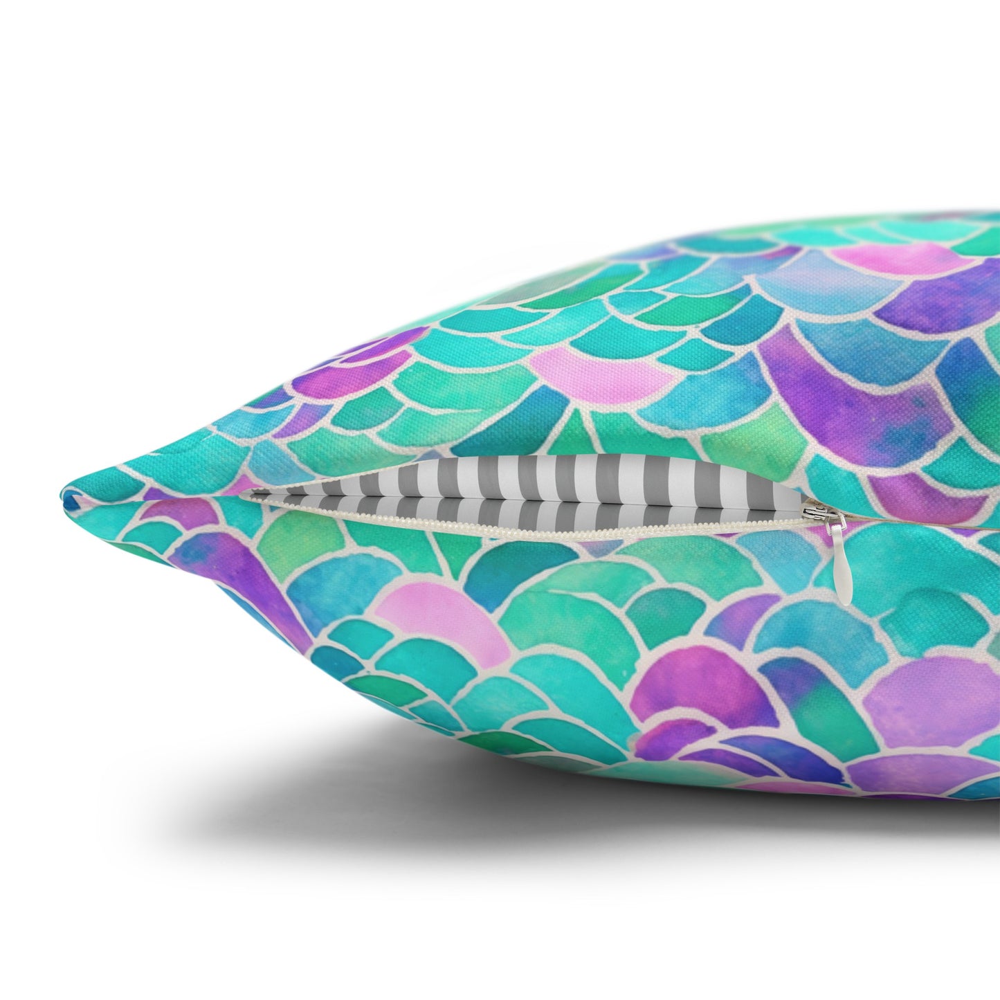 Pastel Seas: Mermaid Tail in Enchanting Pastel Hues Spun Polyester Square Pillowcase 4 Sizes